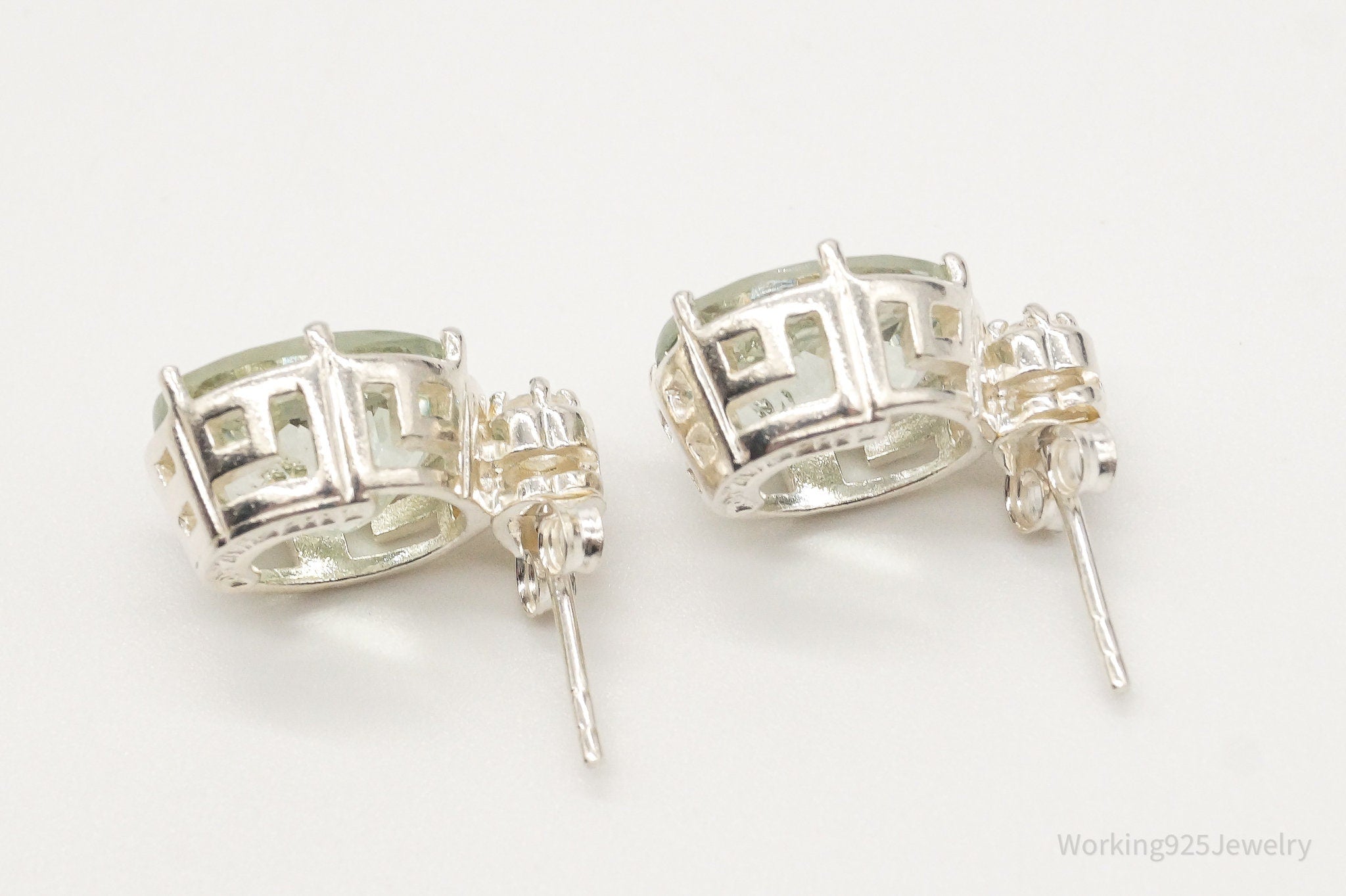 Vintage Large Prasiolite Cubic Zirconia Sterling Silver Earrings