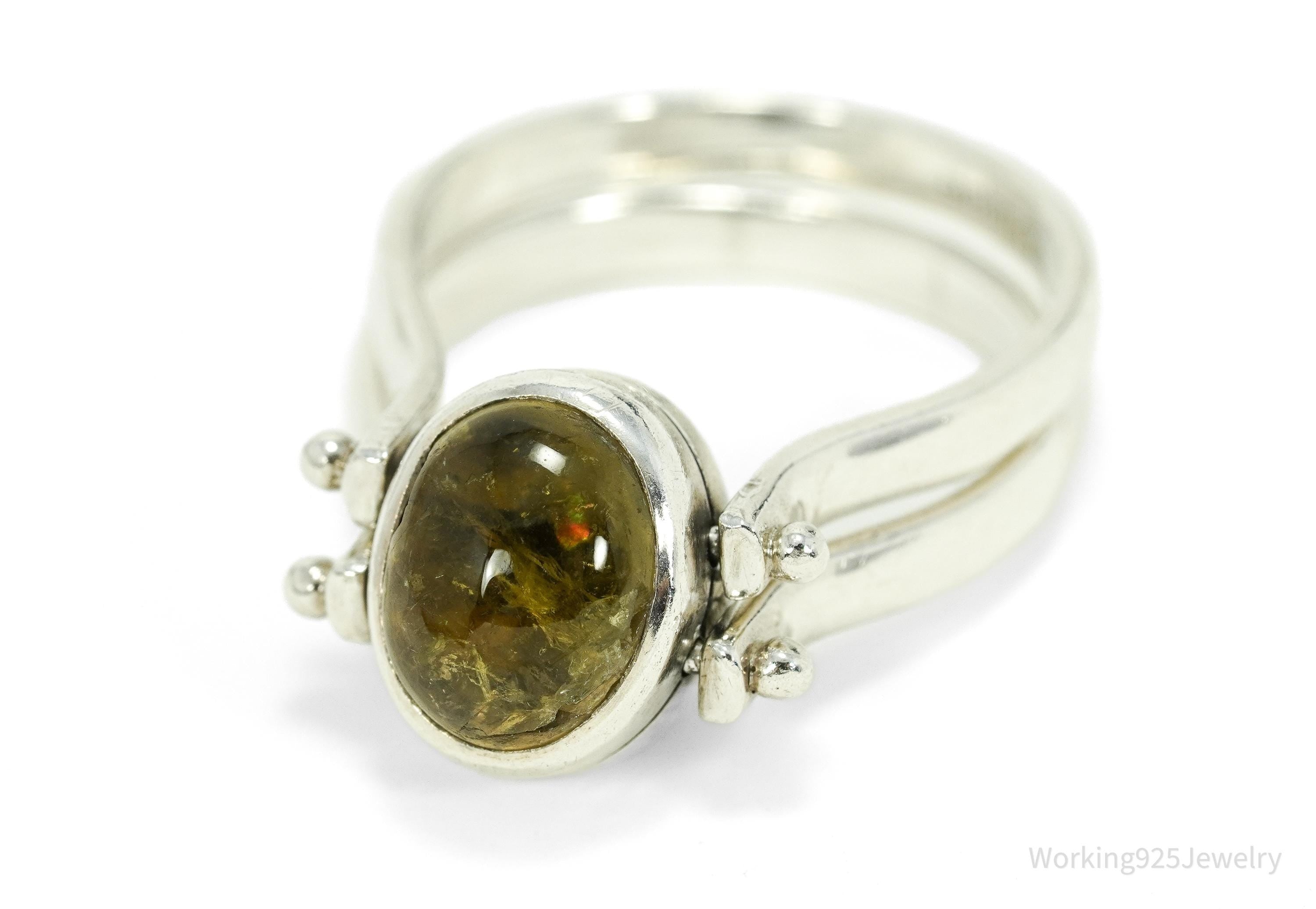 Vintage Citrine & Sheen Obsidian Reversible Silver Ring - Size 11