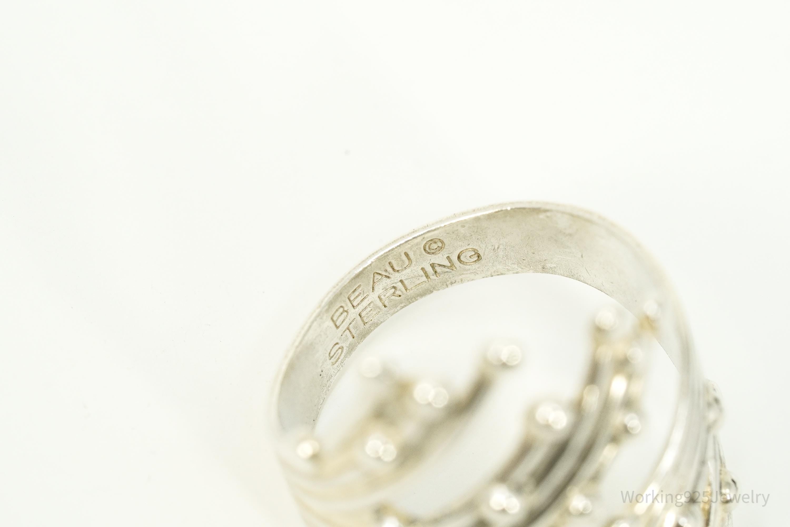 Vintage BEAU Modernist Style Sterling Silver Wrap Ring - Size 9 Adjustable