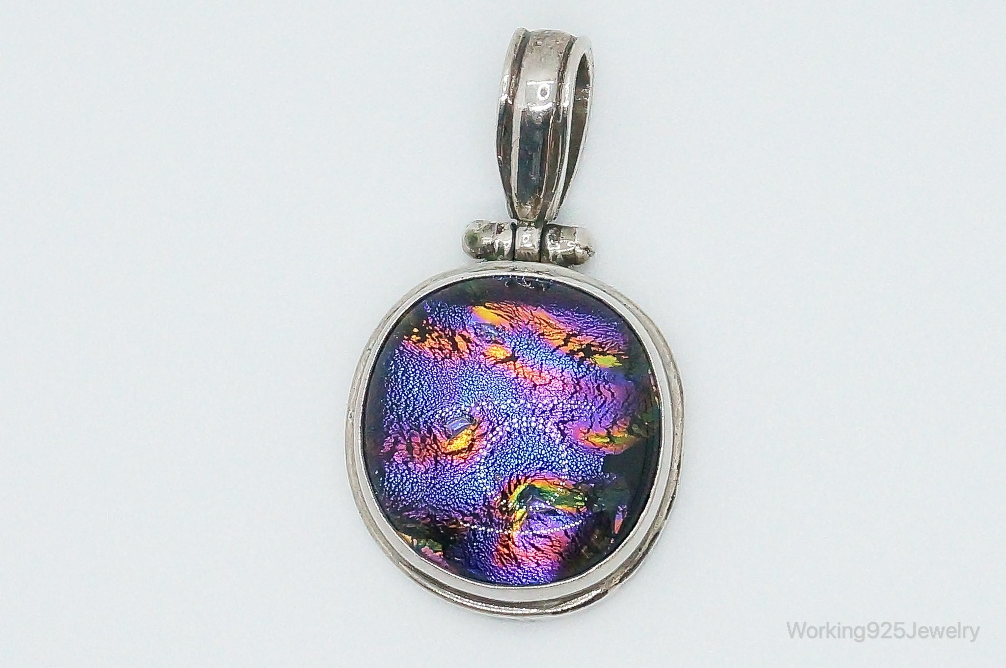 Vintage Large Dichroic Glass Sterling Silver Necklace Pendant