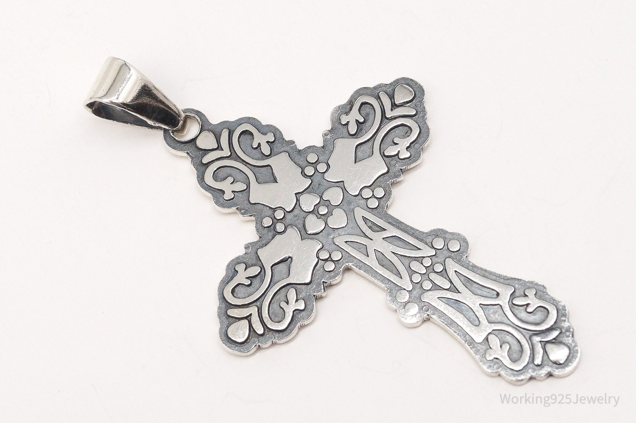 Vintage Large Ornate Cross Sterling Silver Necklace Pendant