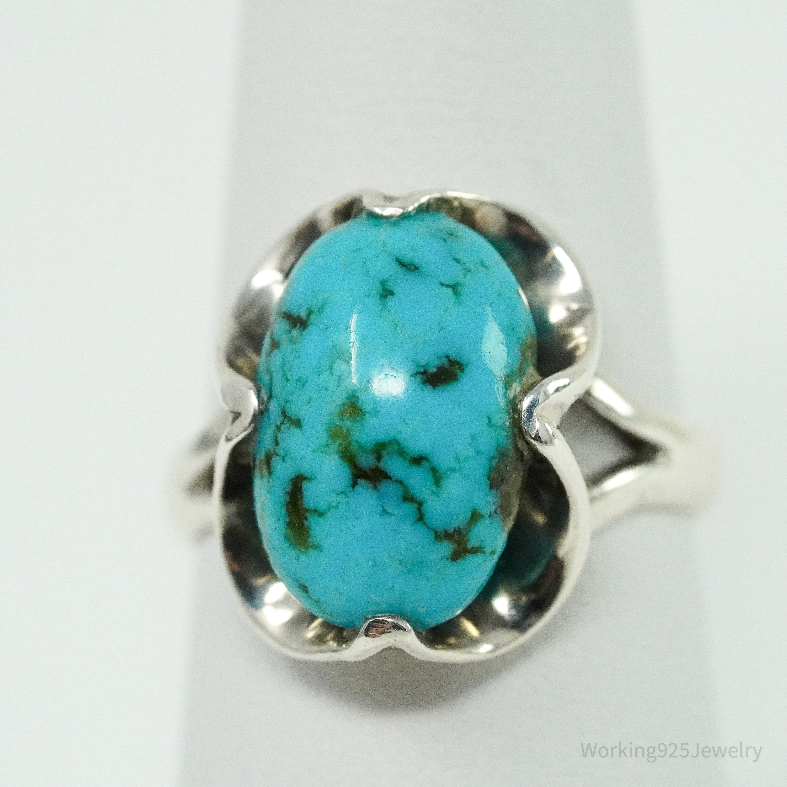 Vintage Western Turquoise Sterling Silver Ring - Size 6.75