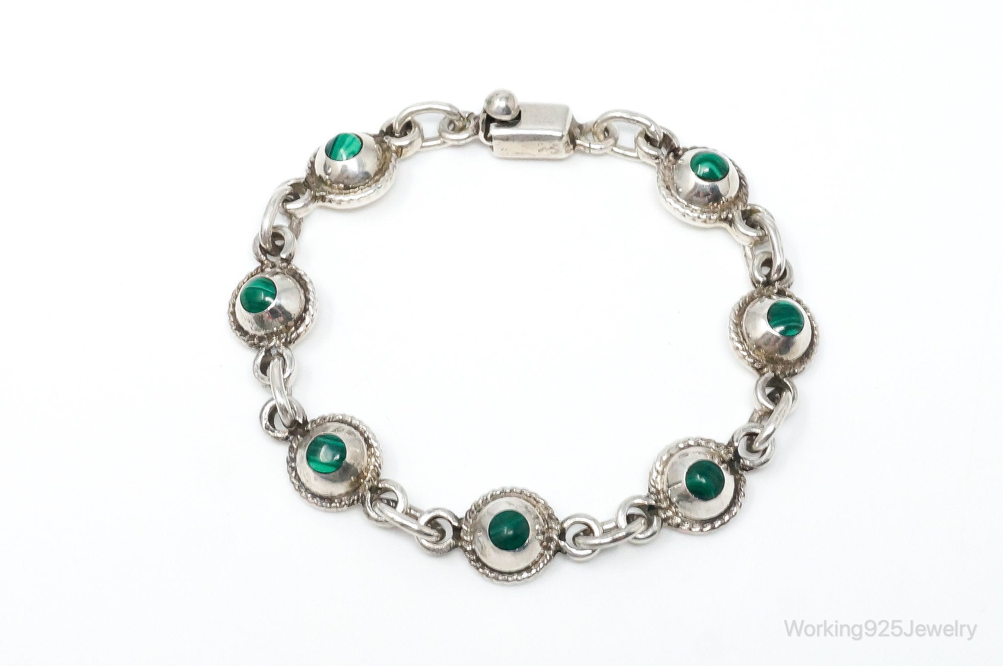 Vintage Mexico Malachite Southwestern Sterling Silver Bracelet