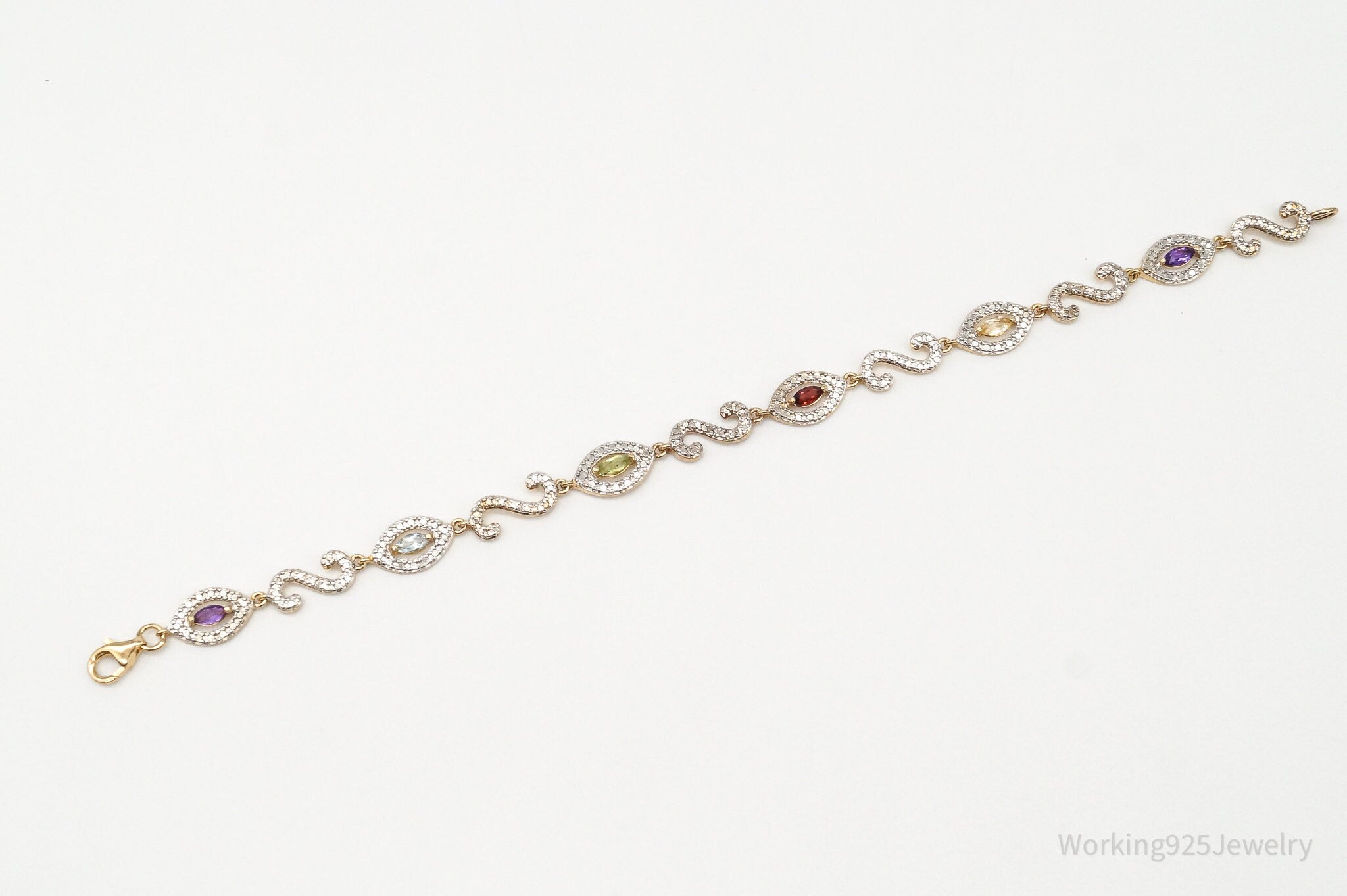 Vintage Multi Gem Single Diamond Gold Over Sterling Silver Bracelet