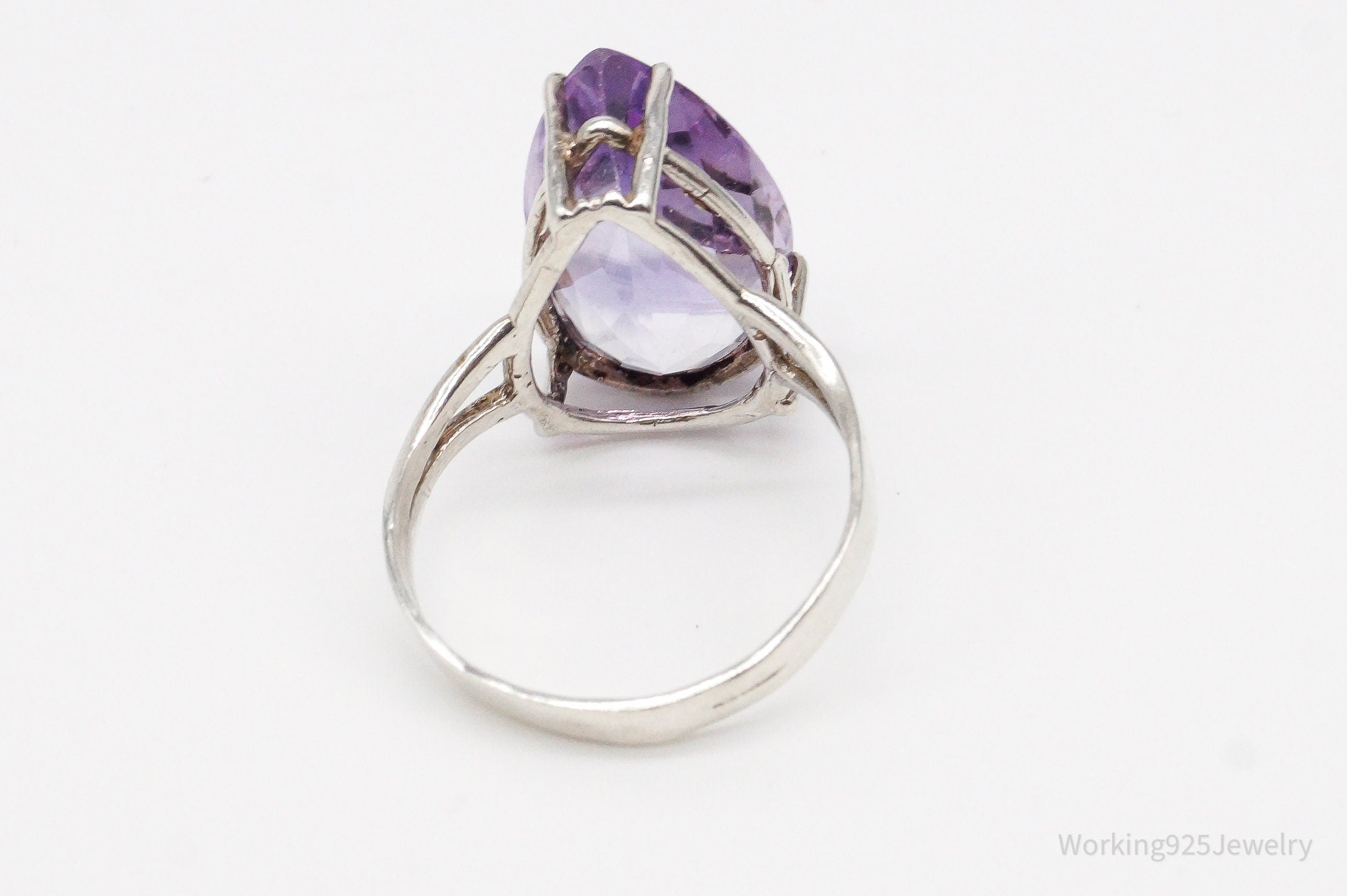 Vintage Large Amethyst Sterling Silver Ring - Size 8.75