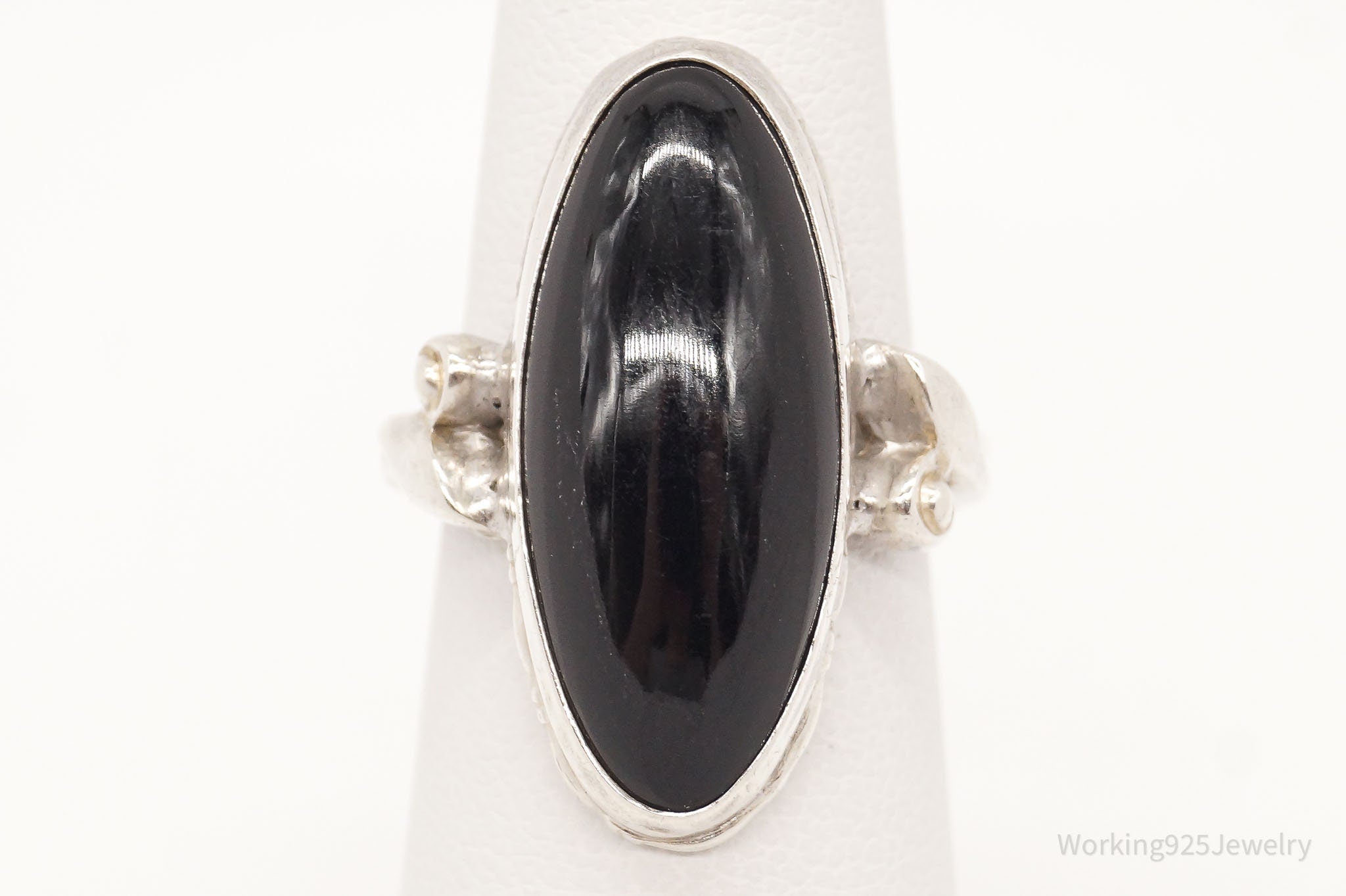 Antique Designer Clark & Coombs Black Onyx Sterling Silver Ring - Size 6