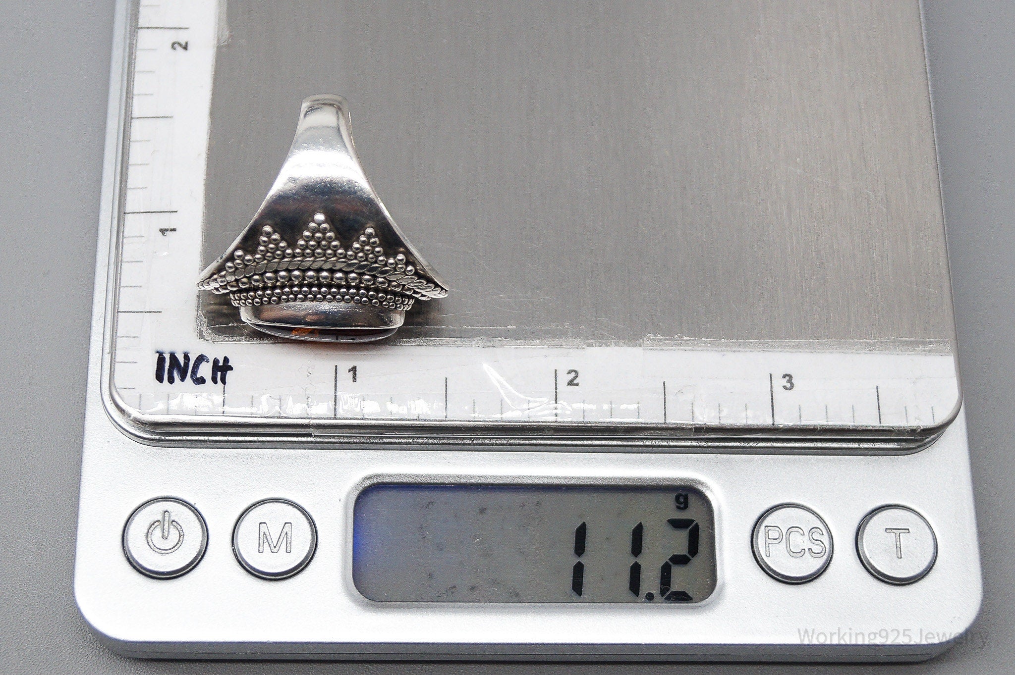 Vintage BA Suarti Amber Sterling Silver Ring - Size 8.75