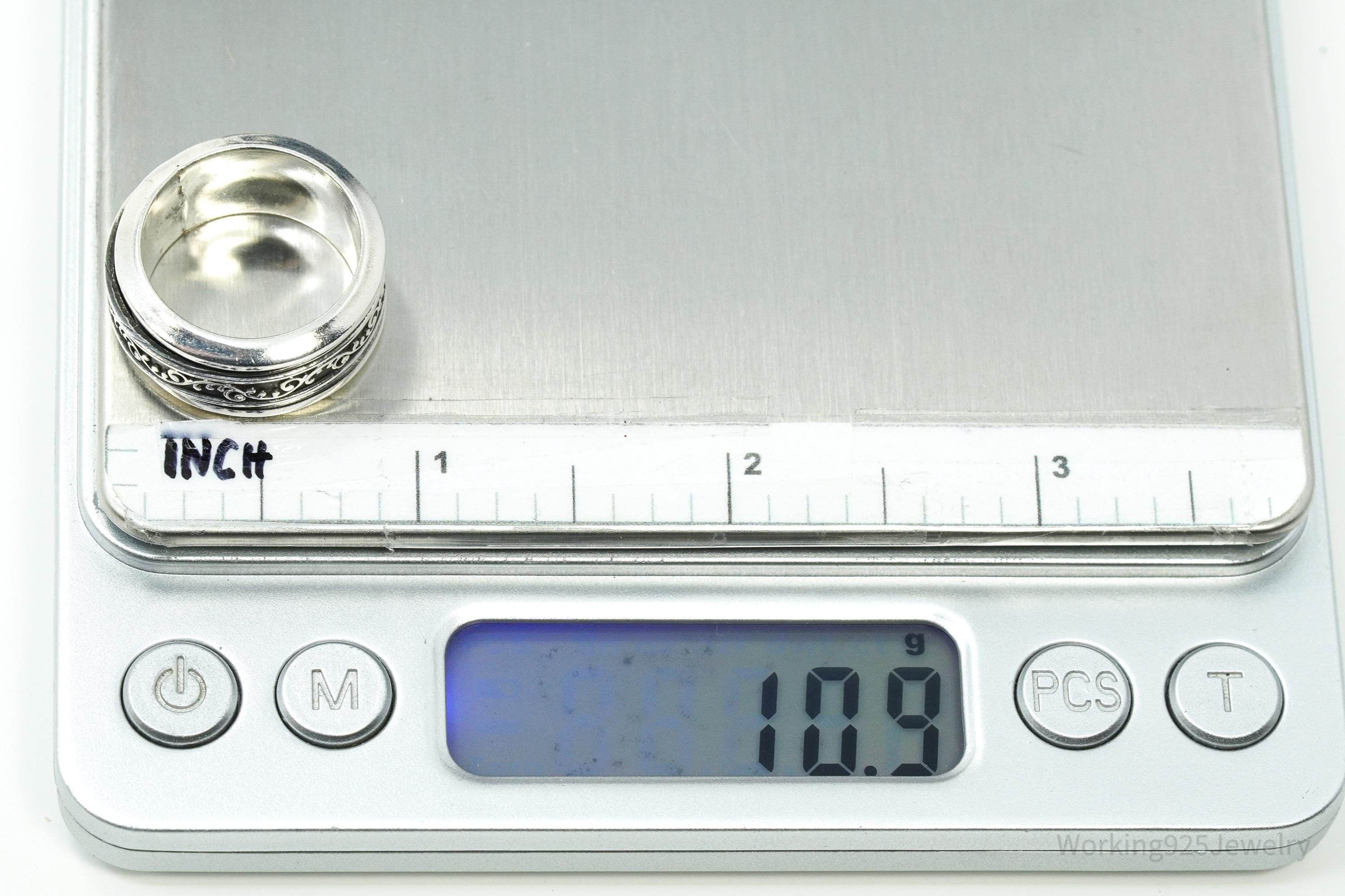 Vintage Vine Design Sterling Silver Spinner Ring - Size 7.25