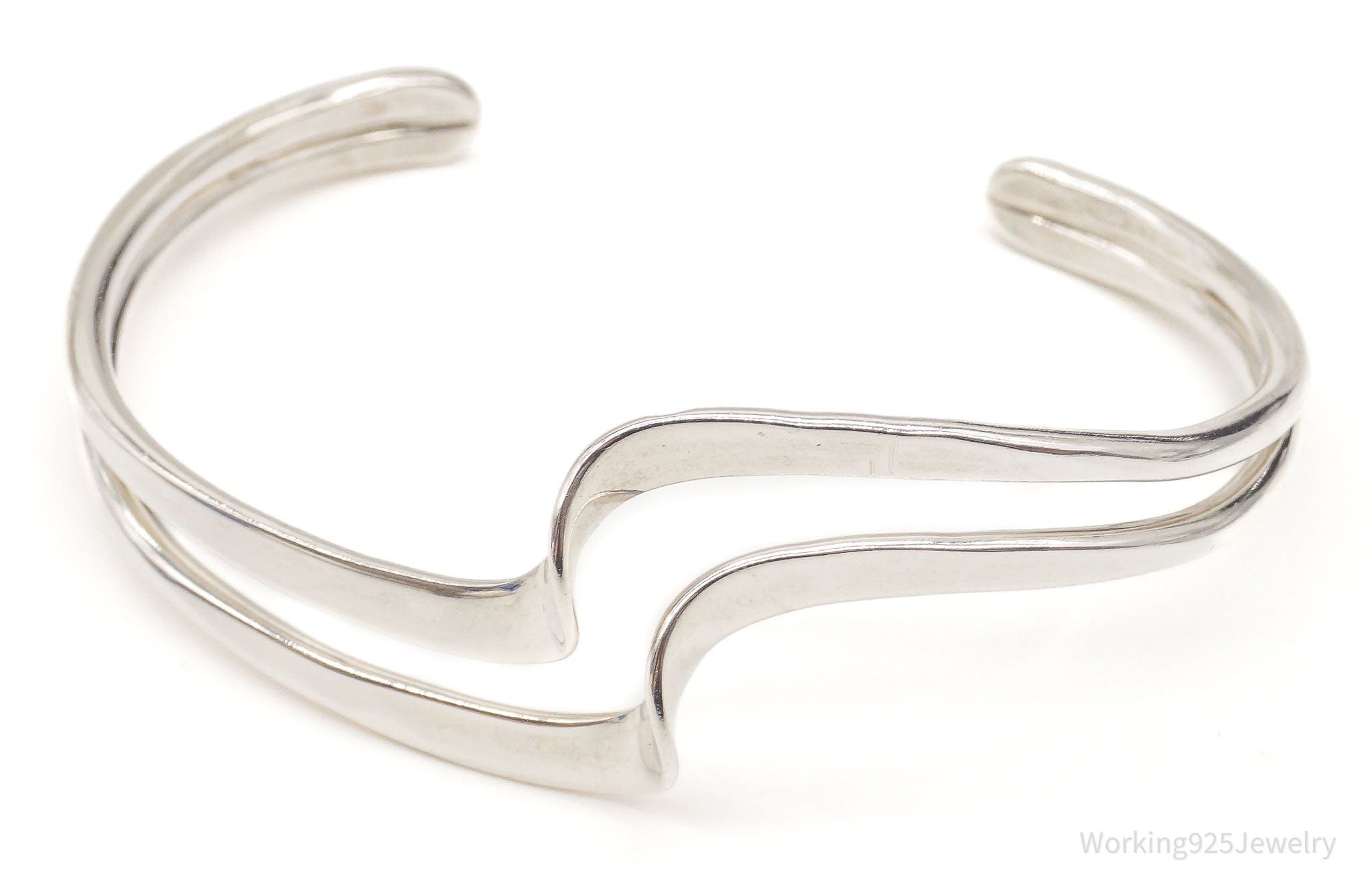 Vintage Modernist Wave Sterling Silver Cuff Bracelet