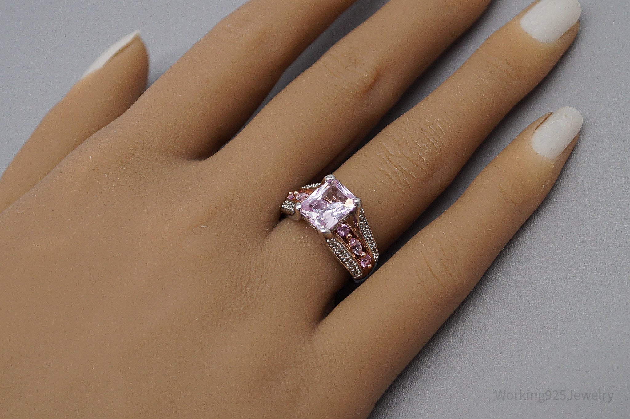 Pink Kunzite Pink Sapphire & Cubic Zirconia Rose Gold Over Sterling Silver Ring SZ 6