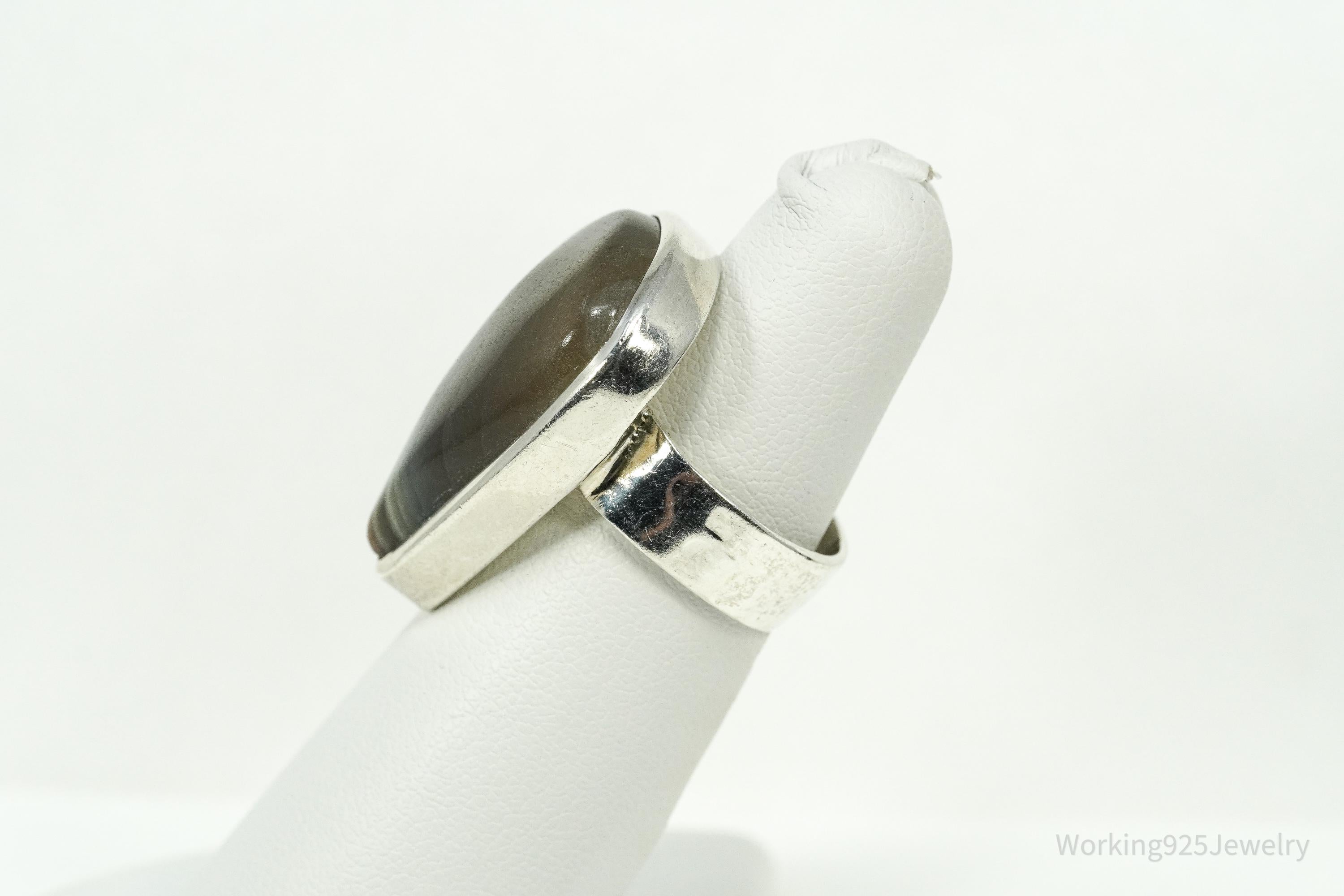 Vintage Large Lace Agate Sterling Silver Ring - Size 6.25