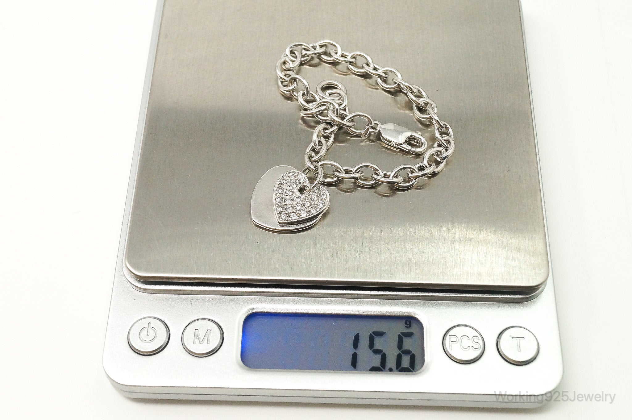 Designer Ross Simons Cubic Zirconia Heart Sterling Silver Bracelet