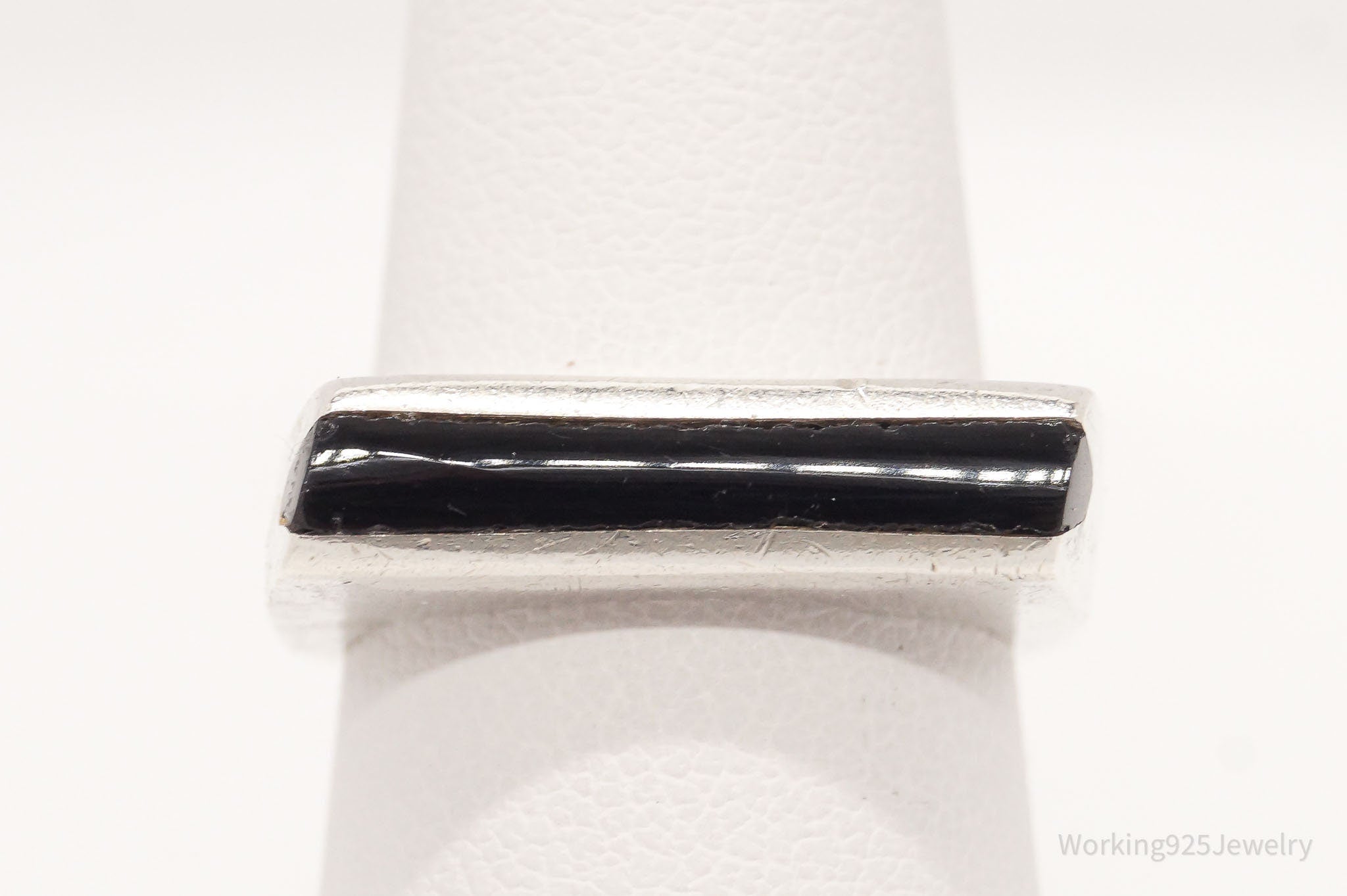 Vintage Mexico Black Onyx Modernist Style Sterling Silver Ring - Size 5.25