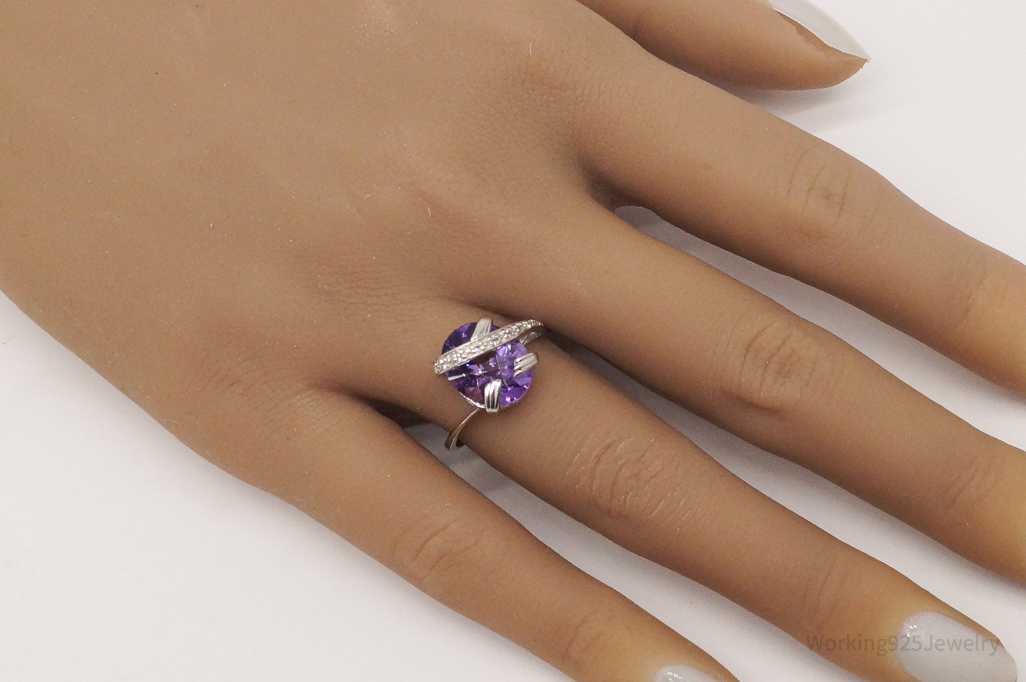 Vintage Amethyst White Topaz Sterling Silver Ring Size 7