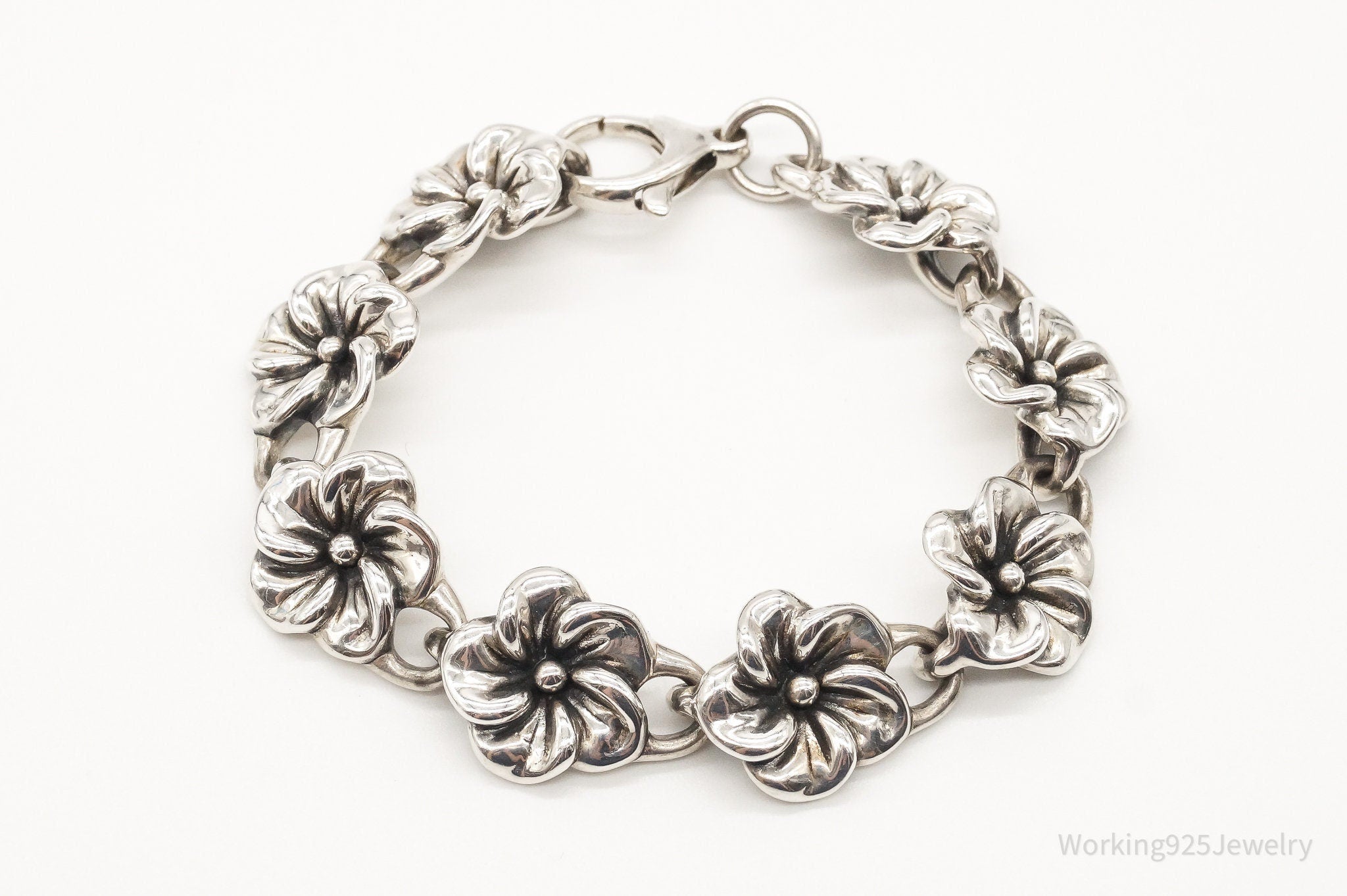 Vintage Blooming Flowers Sterling Silver Bracelet