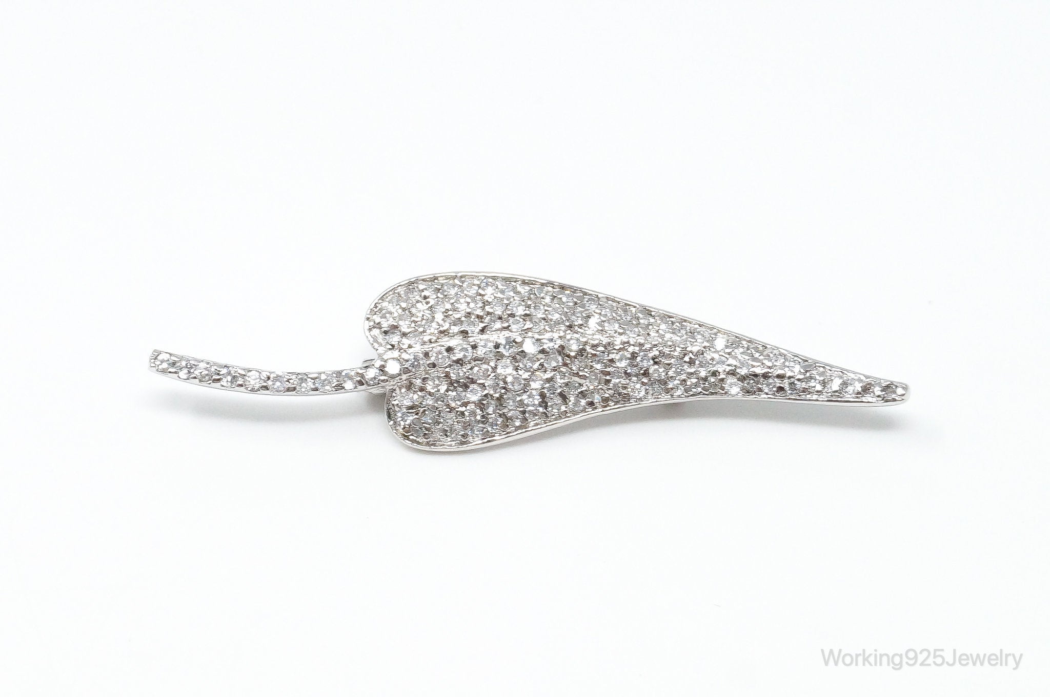 Vintage Cubic Zirconia Leaf Sterling Silver Brooch Pin