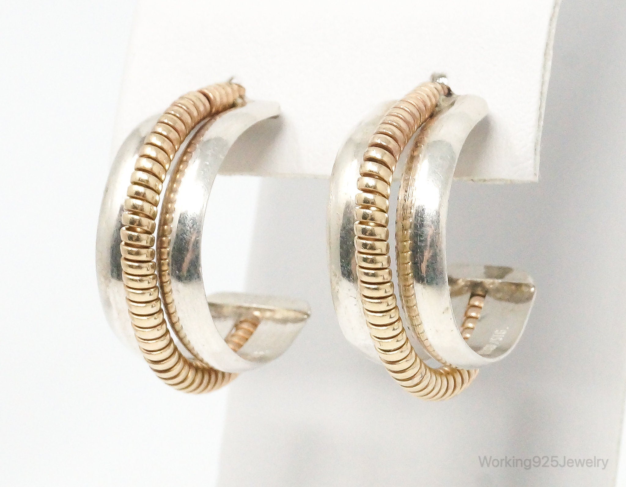 Vintage 12K GF Coil Spring Sterling Silver Hoop Earrings