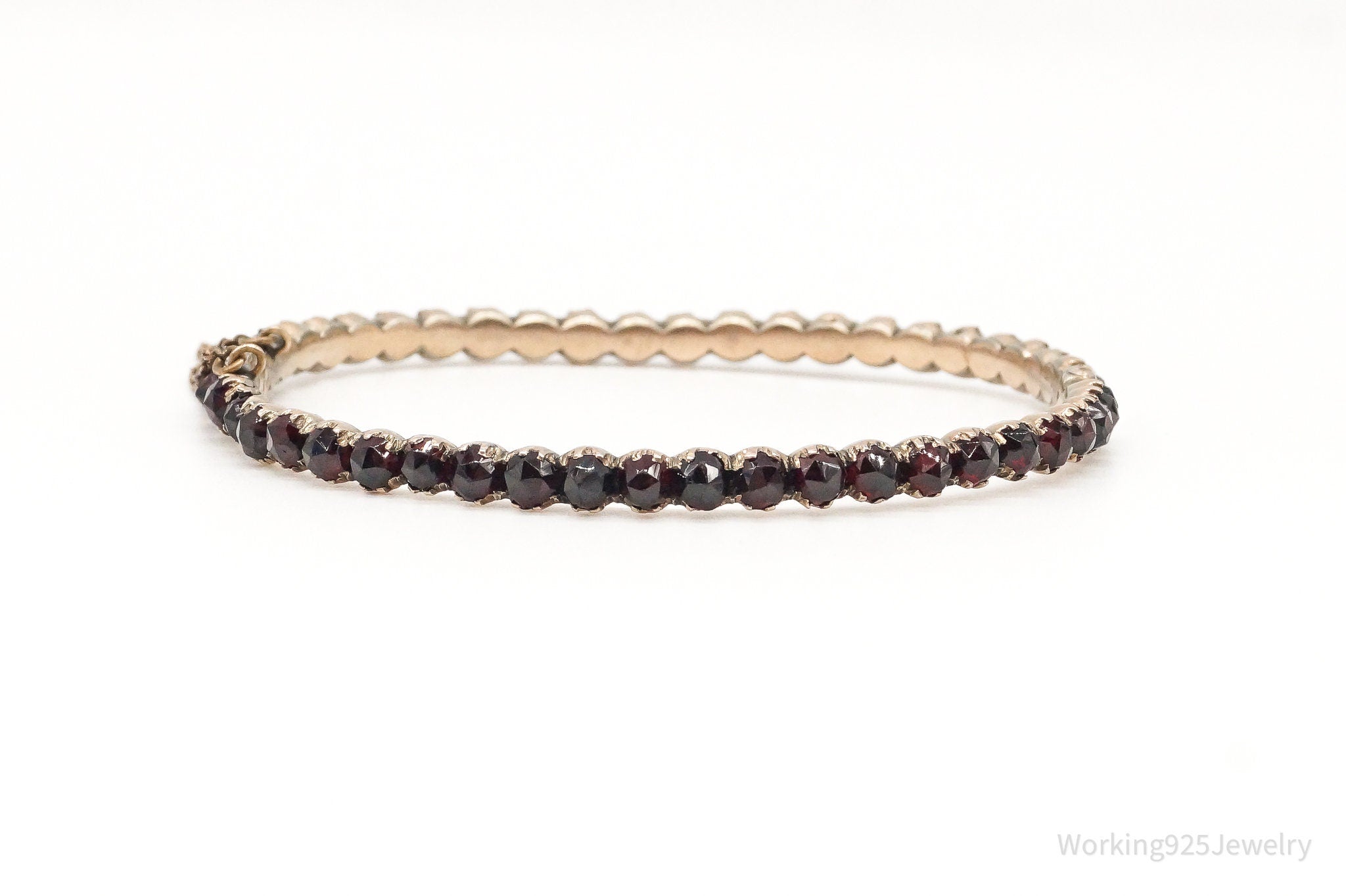 Antique Victorian Bohemian Garnet Rose Gold Over Silver Bracelet