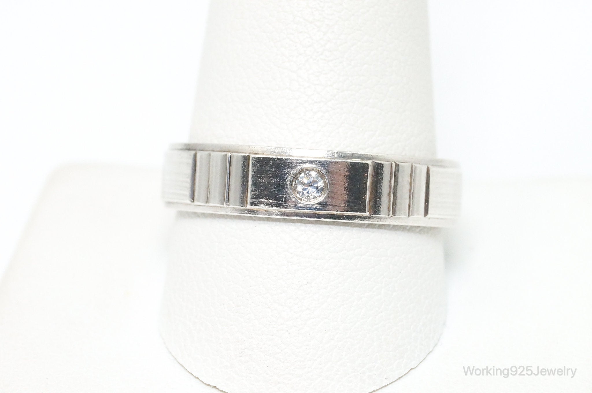 Vintage Cubic Zirconia Sterling Silver Band Ring - Size 11.25