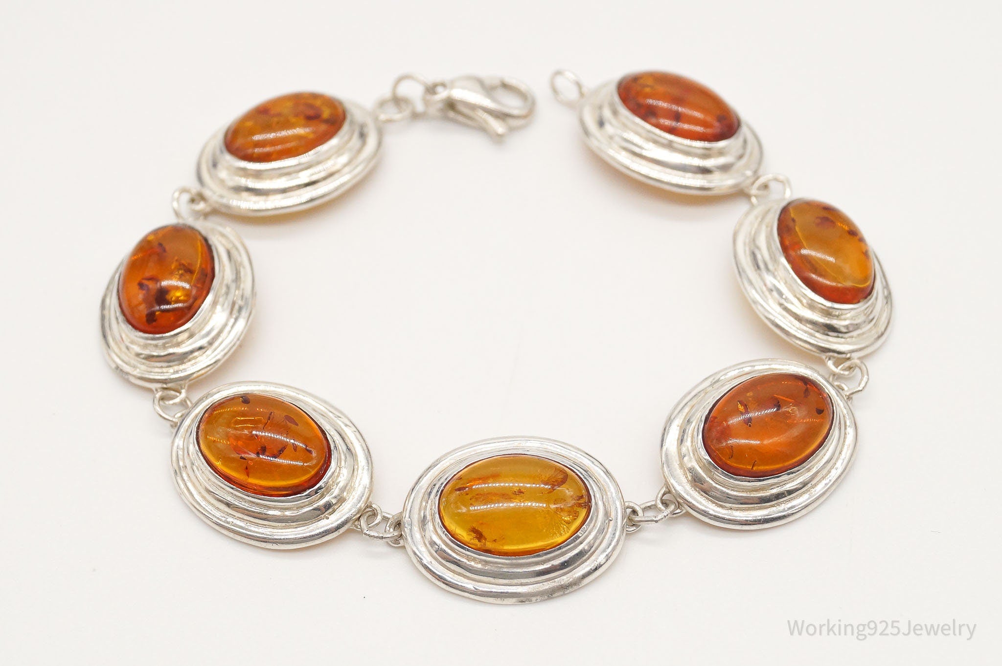 Vintage Amber Modernist Sterling Silver Bracelet