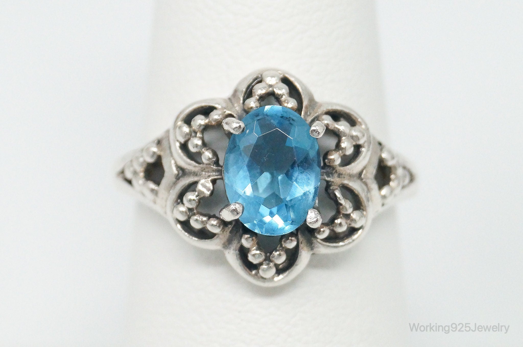 Vintage Blue Topaz Sterling Silver Ring - Size 7