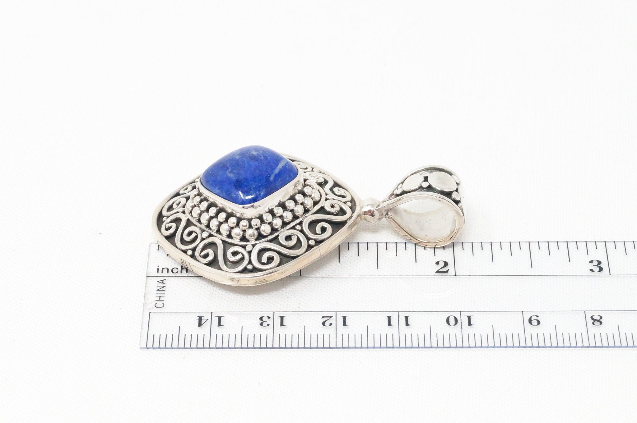 Vintage Designer BA Suarti Lapis Lazuli Bali Sterling Silver Necklace Pendant