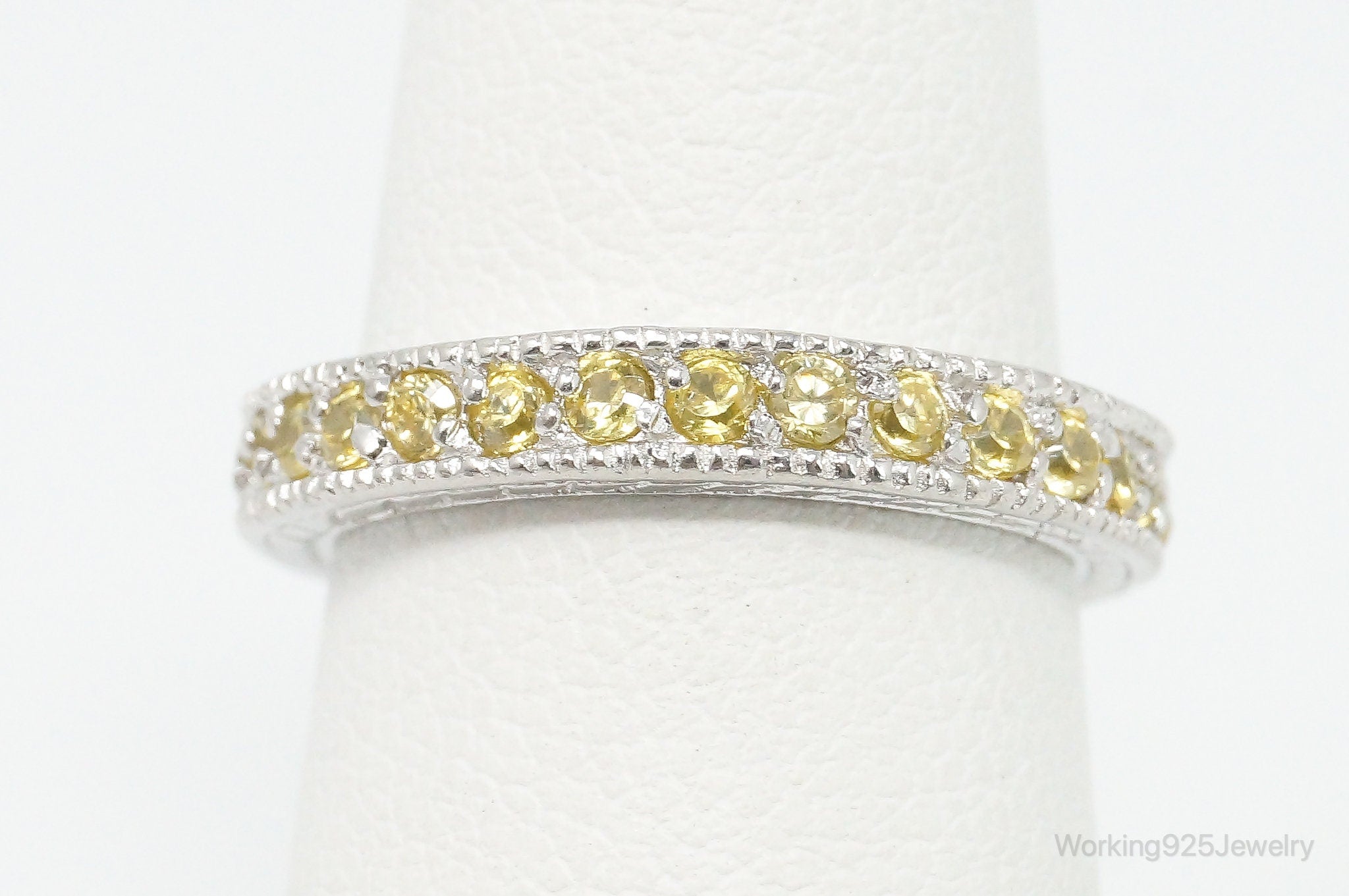 Vintage Citrine Sterling Silver Eternity Band Ring - Size 5.25