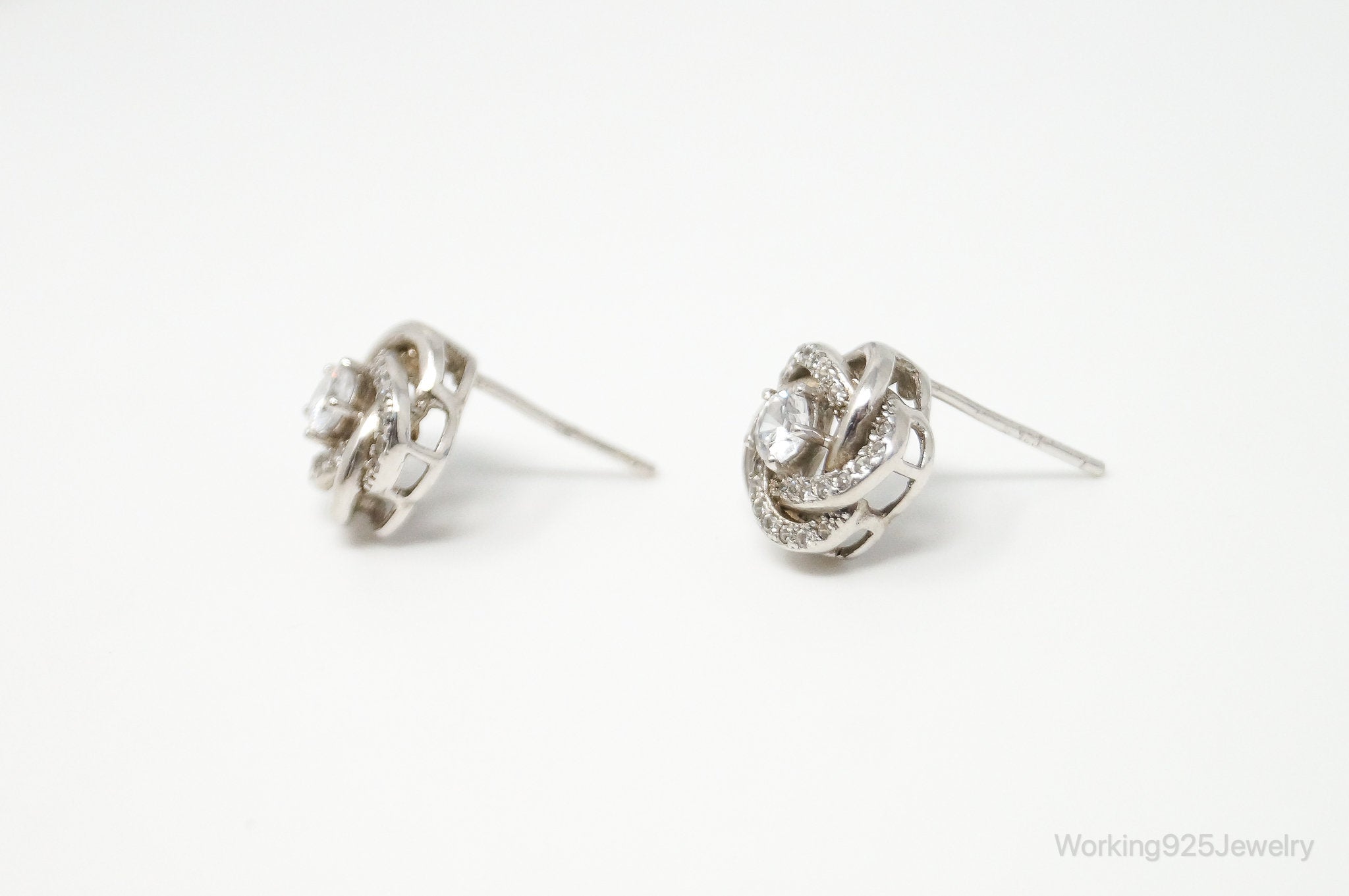 Cubic Zirconia Sterling Silver Stud Post Earrings