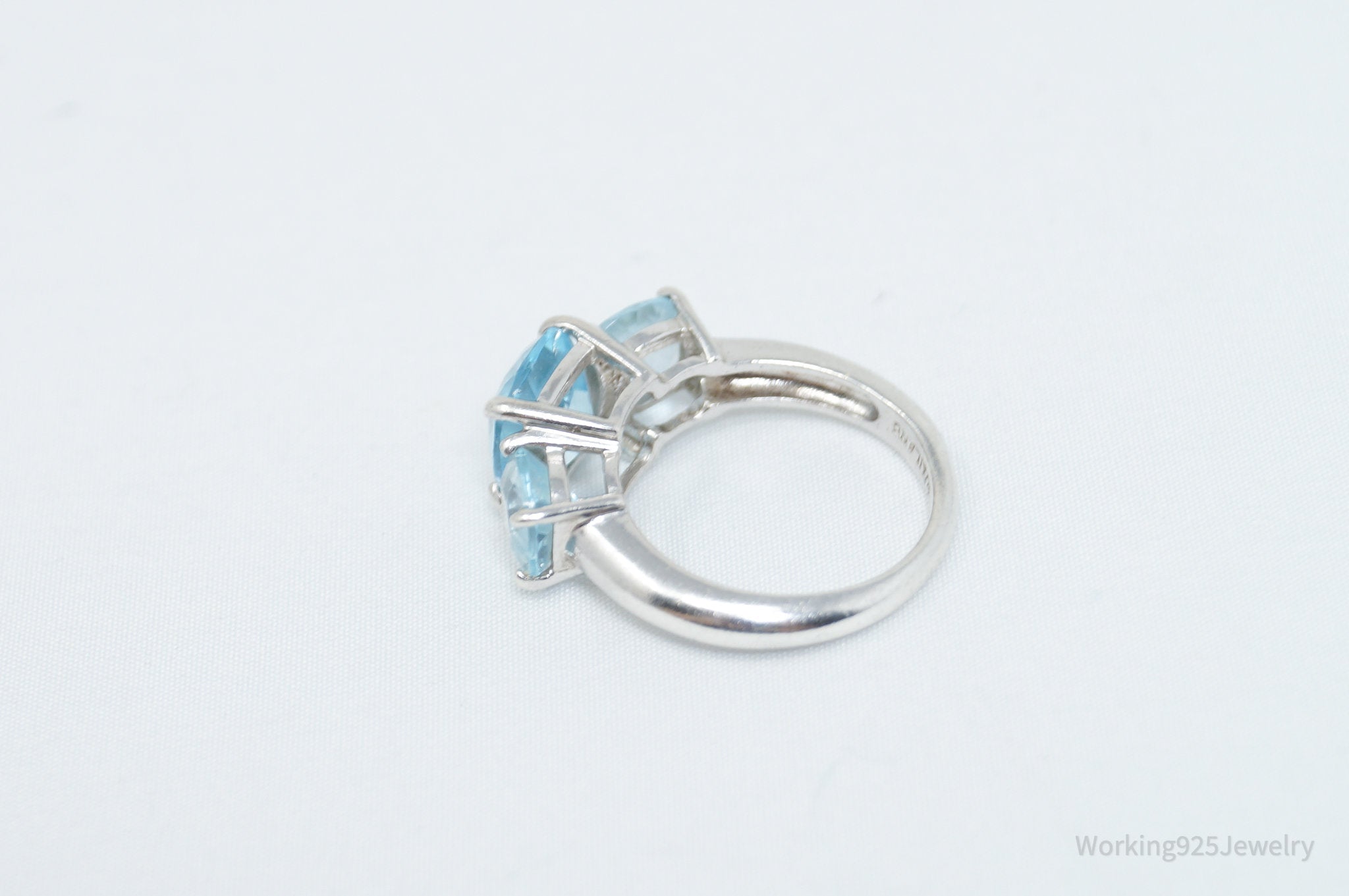 Vintage Art Deco Style Blue Topaz Sterling Silver Ring - Sz 6