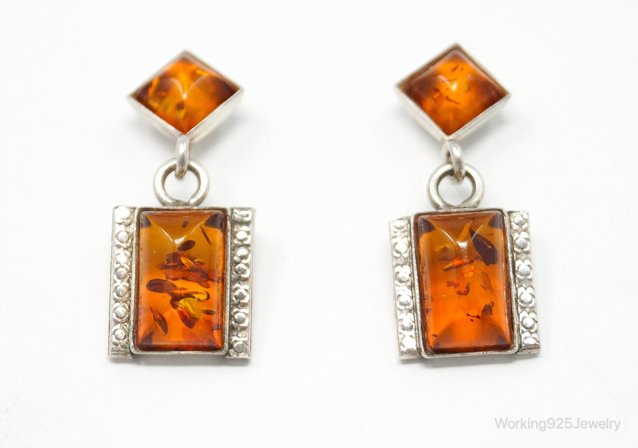 Vintage Amber Sterling Silver Earrings