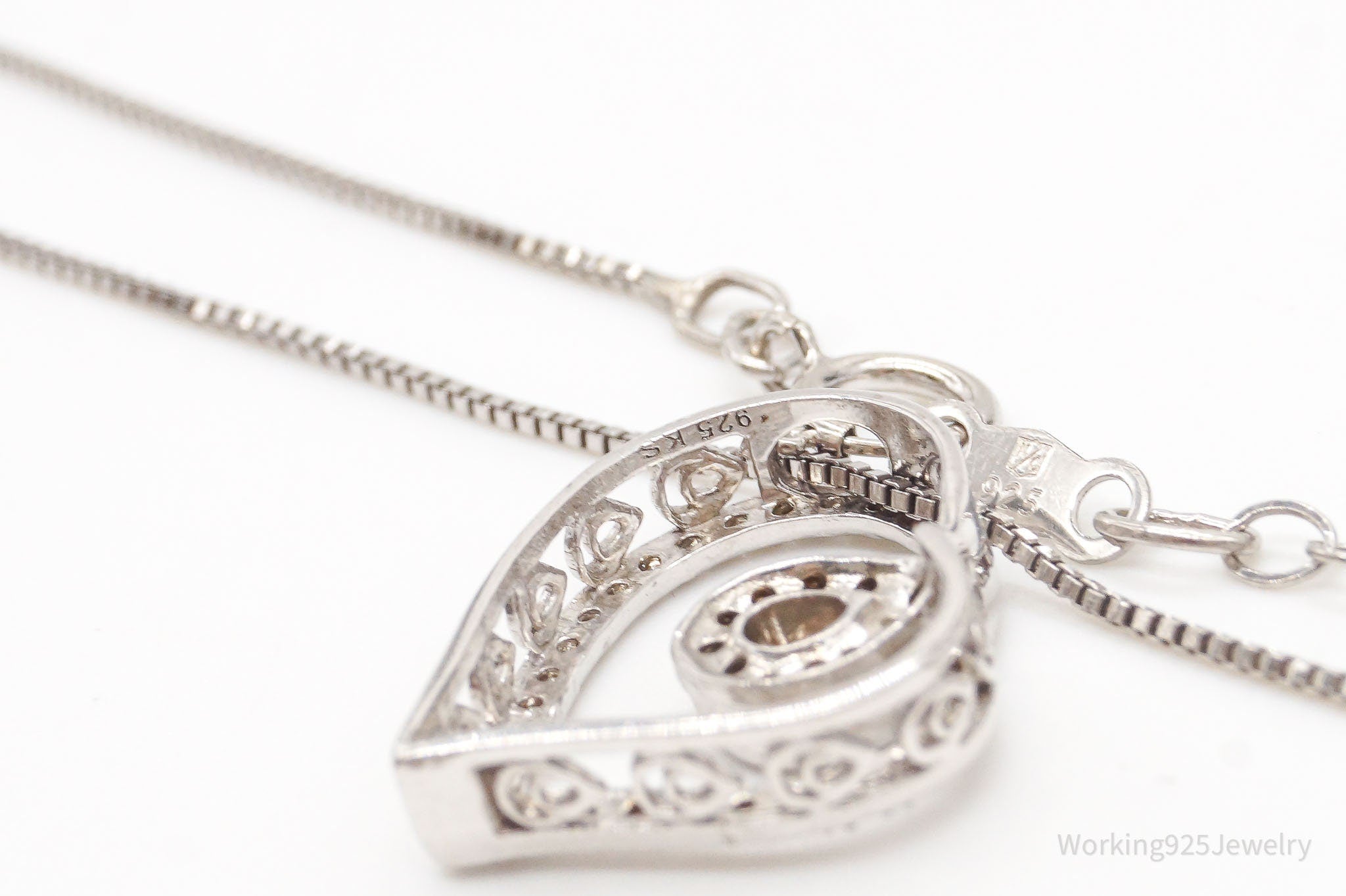 Vintage Diamond Heart Sterling Silver Necklace