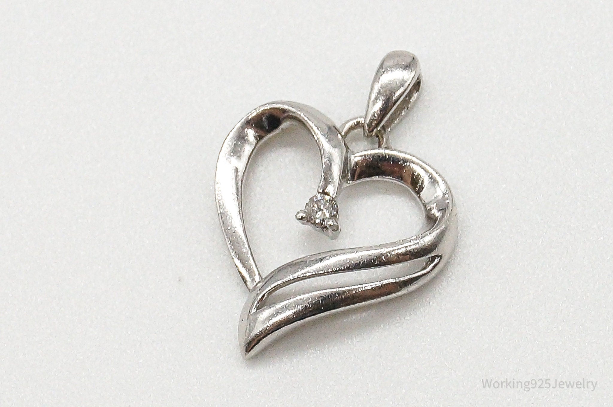 Vintage Diamond Heart Sterling Silver Pendant