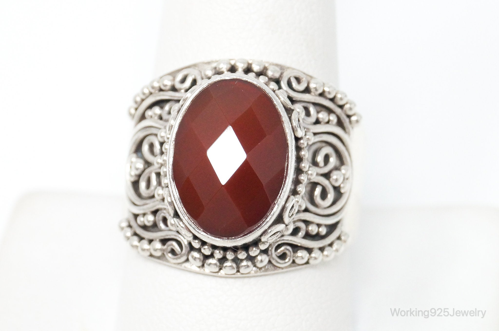 Vintage Designer BA Suarti Carnelian Sterling Silver Ring Size 10.25