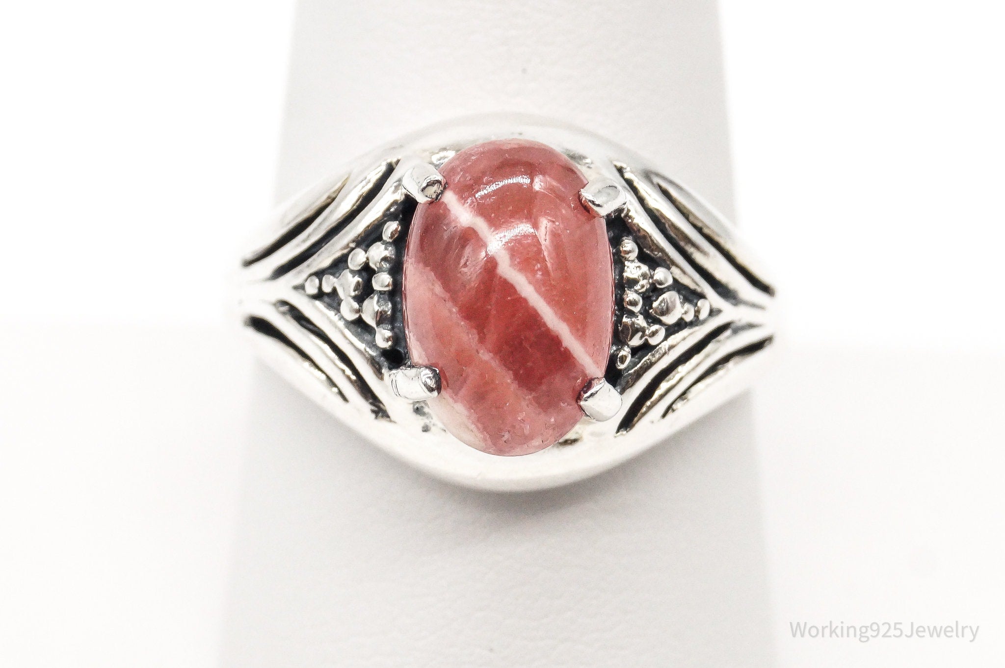 Vintage Designer CNA Pink Rhodochrosite Sterling Silver Ring - Size 9