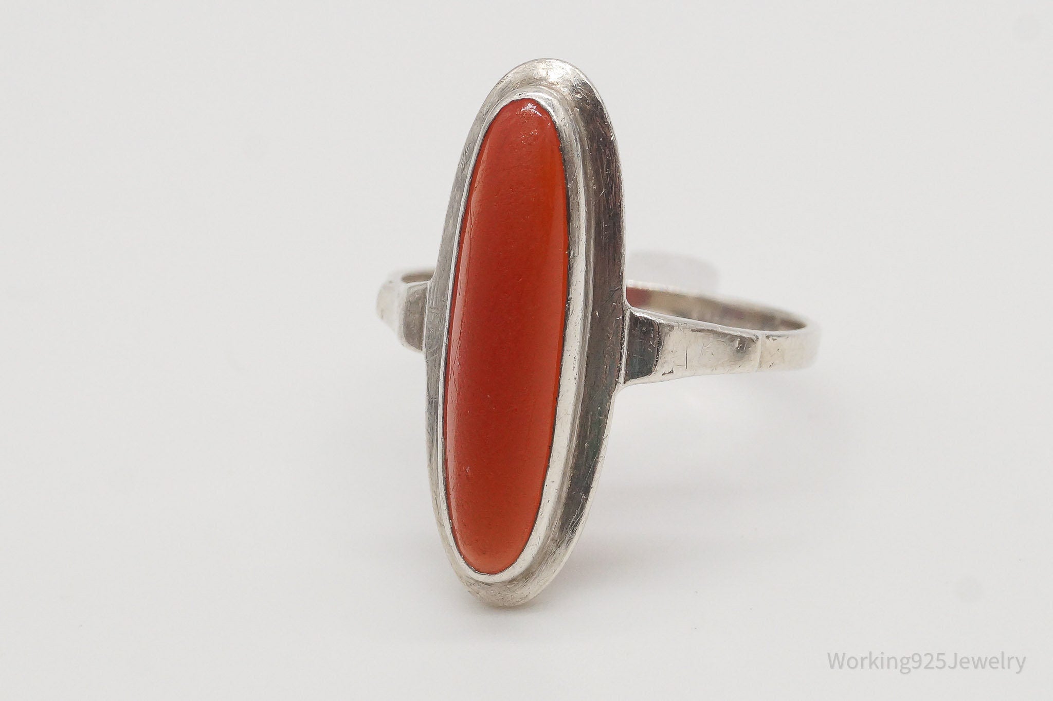 Antique Carnelian 835 Silver Ring - Size 8.25