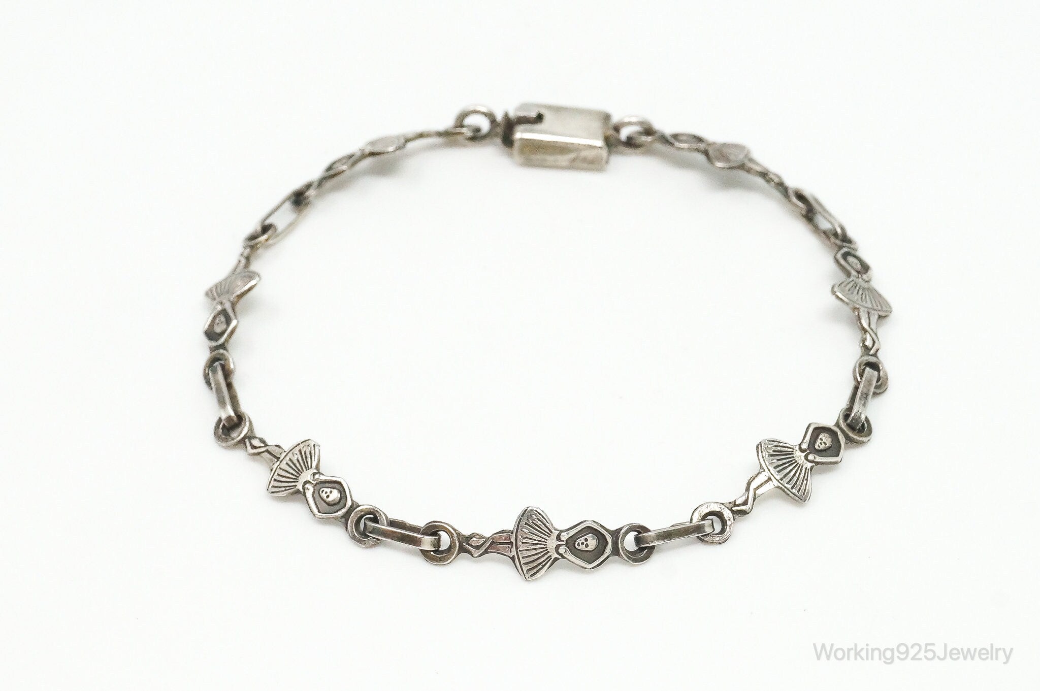 Antique Sterling Silver Dancing Ballerinas Chain Bracelet