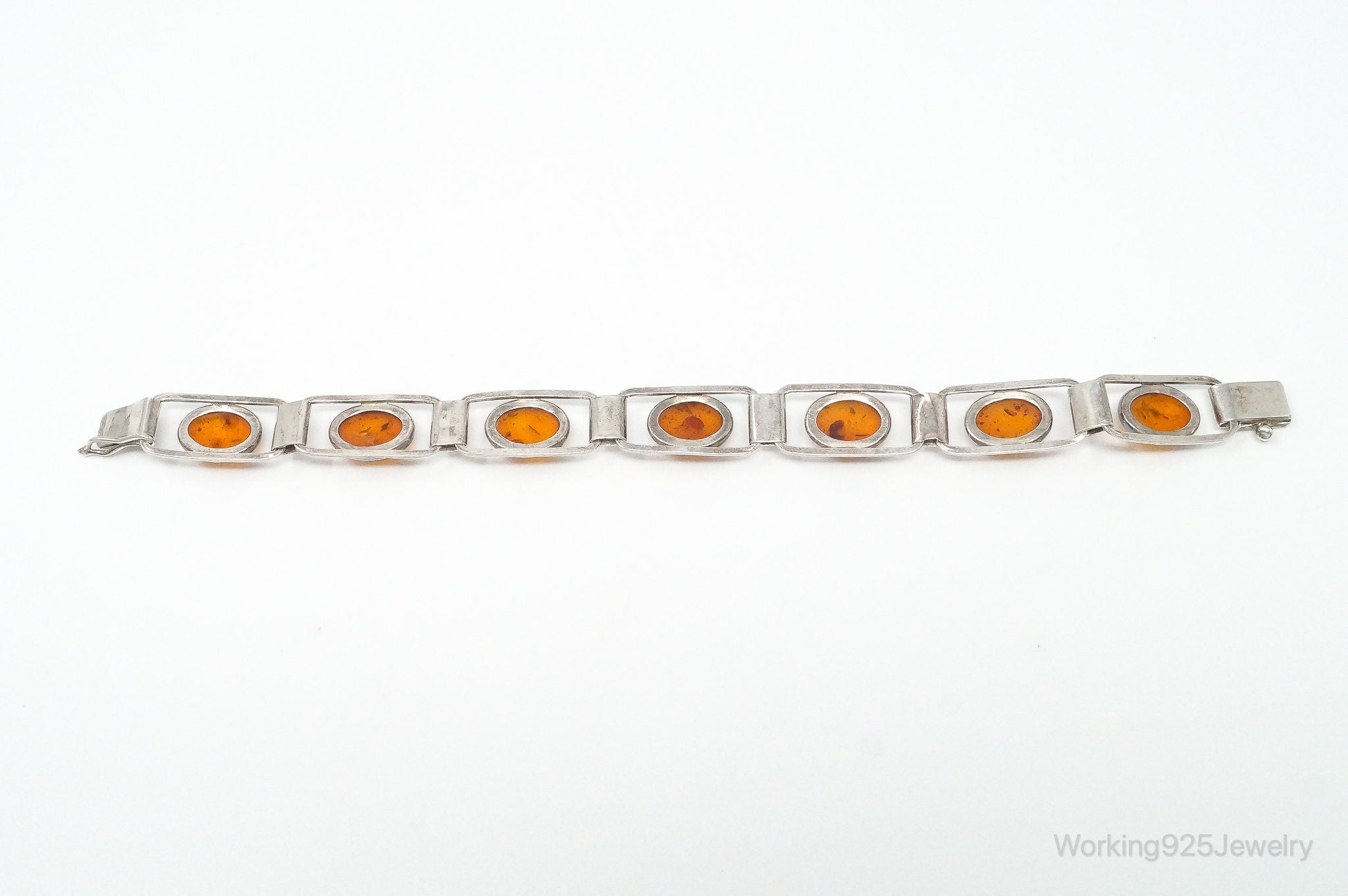 Vintage Graciana Baltic Amber Modernist Sterling Silver Bracelet