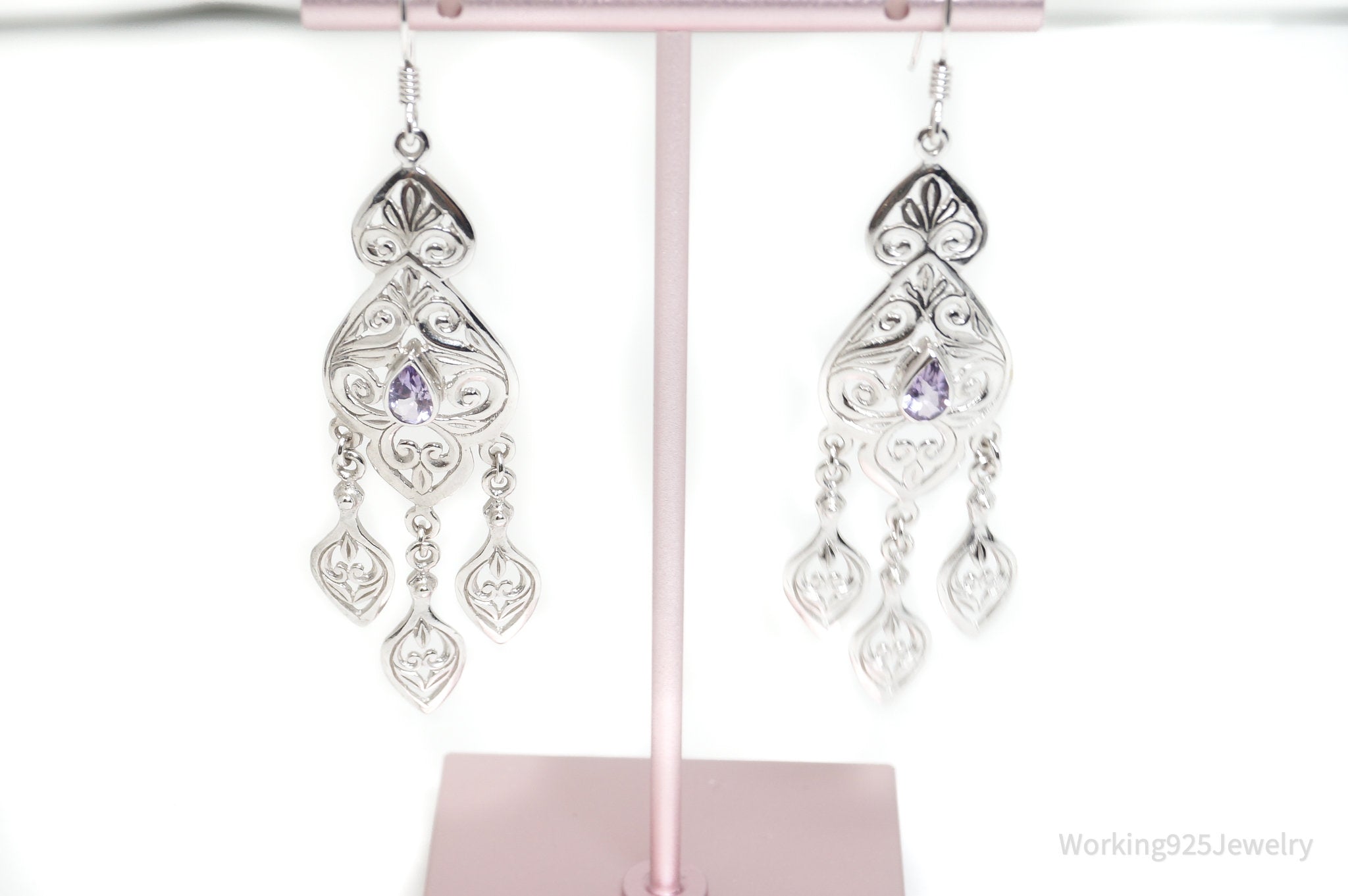 Vintage Designer RINC Amethyst Chandelier Dangle Sterling Silver Earrings