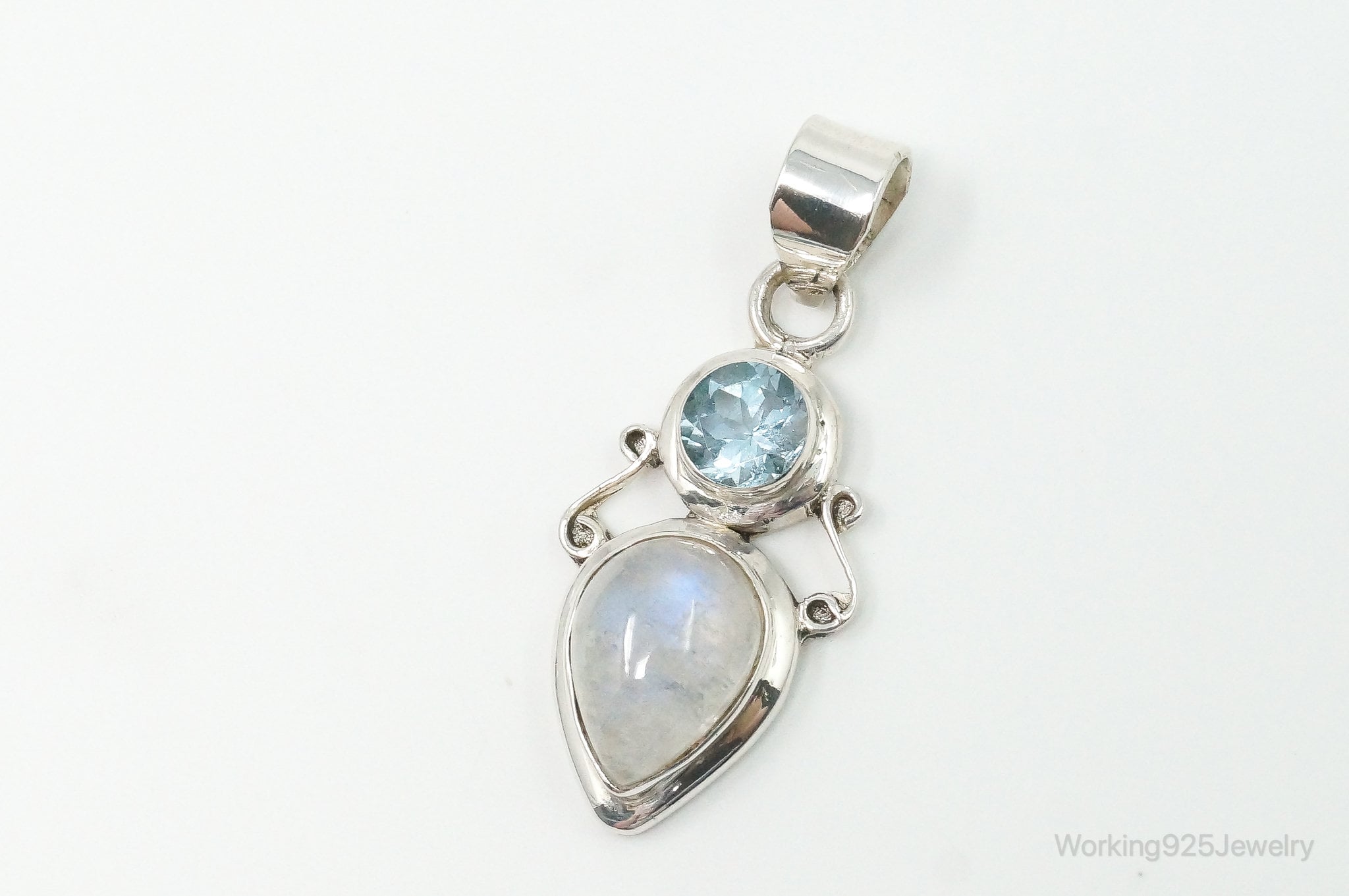 Large Designer Supreme Jewelers Blue Topaz Moonstone Sterling Necklace Pendant