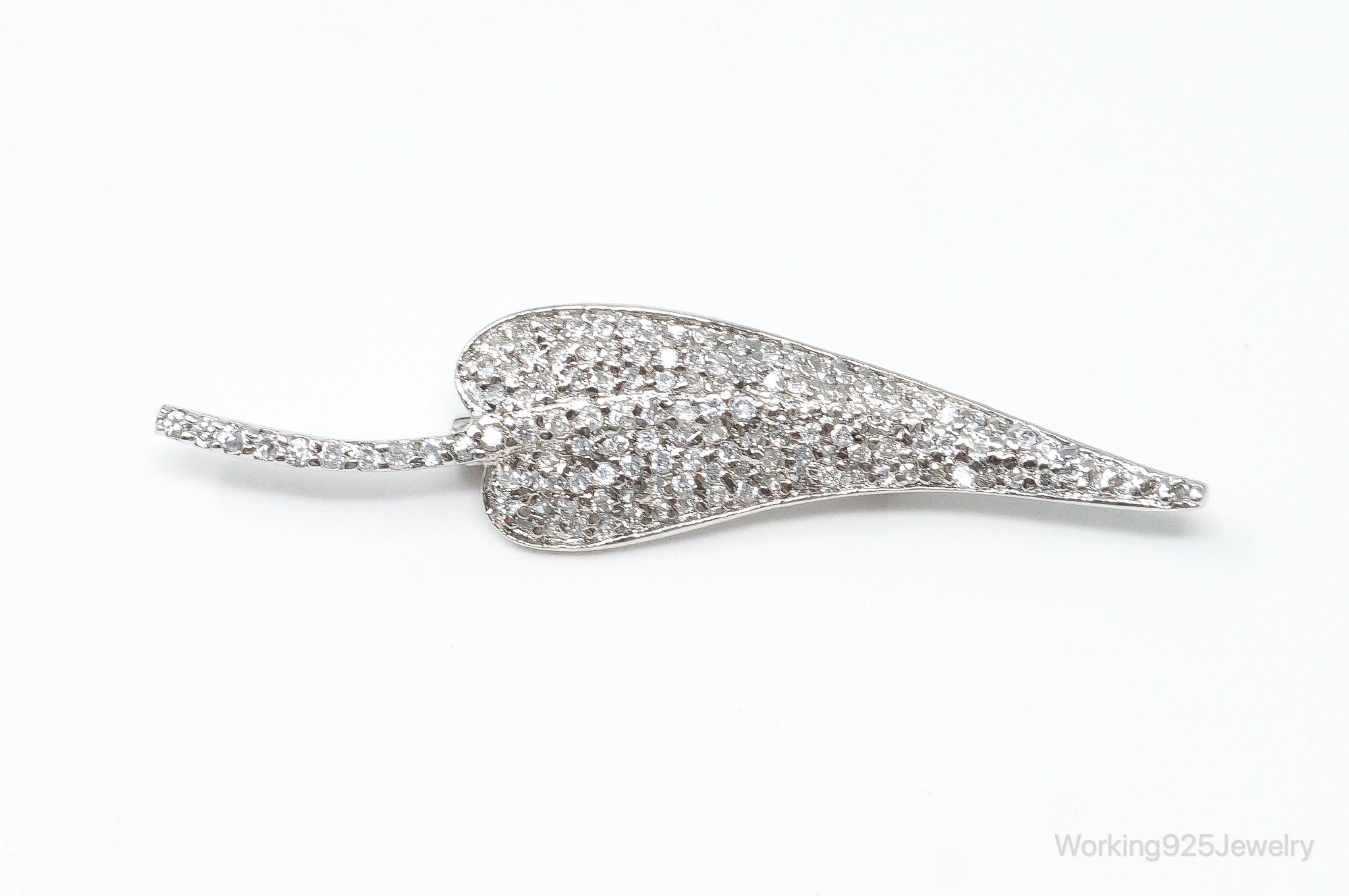 Vintage Cubic Zirconia Leaf Sterling Silver Brooch Pin