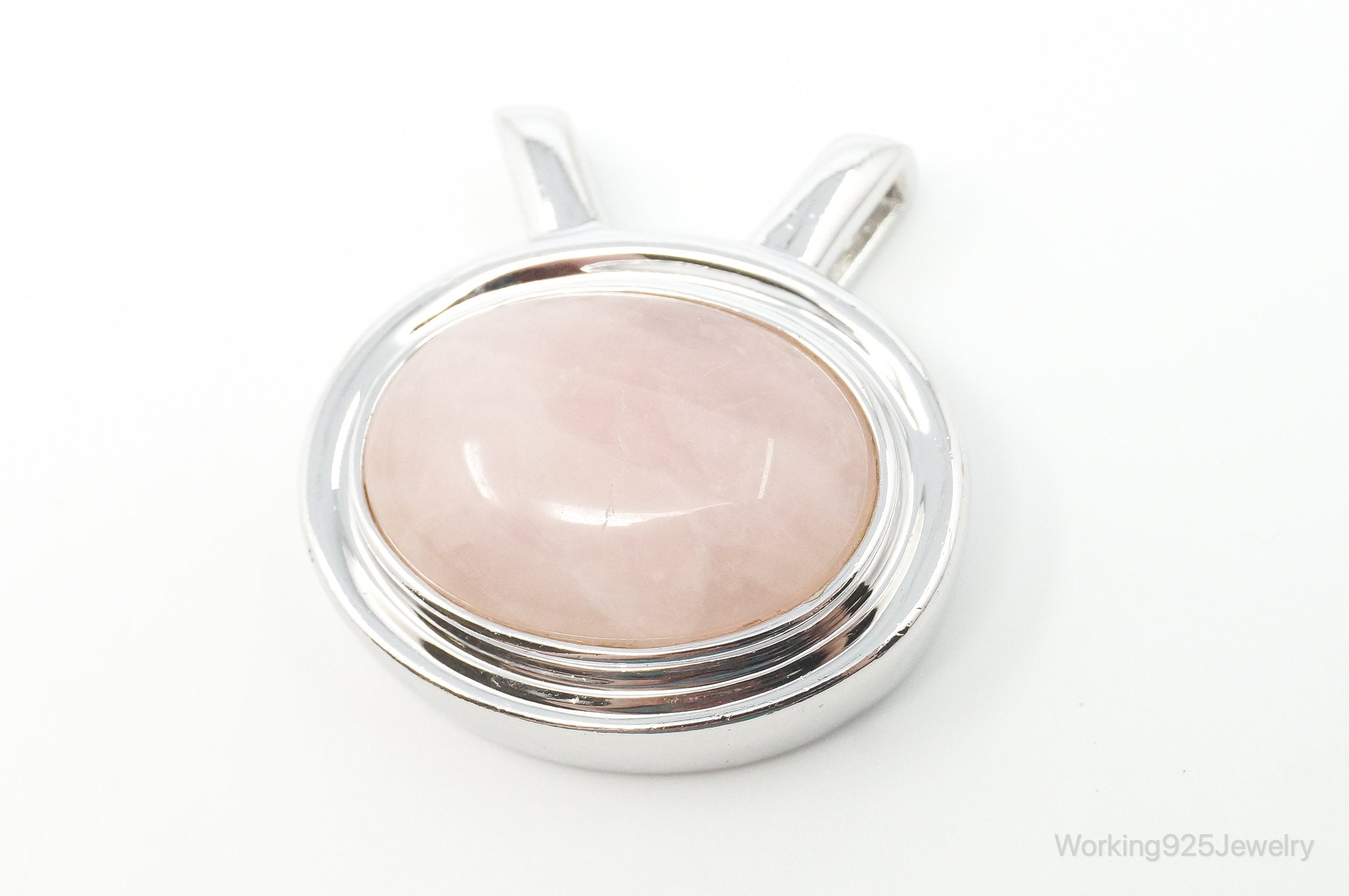 Large Vintage Designer Rose Quartz Sterling Silver Necklace Pendant