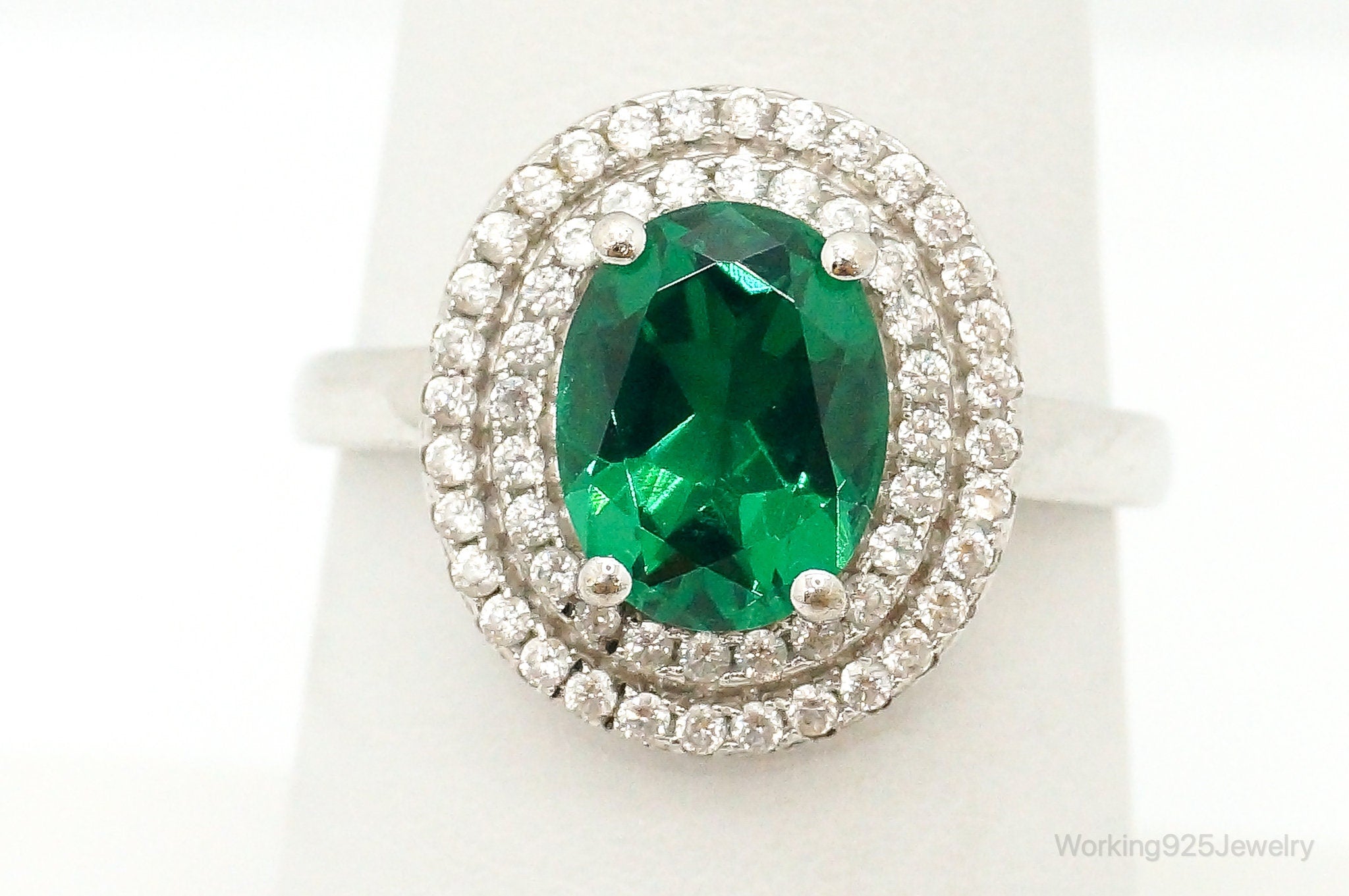 Lab Emerald Cubic Zirconia Sterling Silver Ring - Size 7