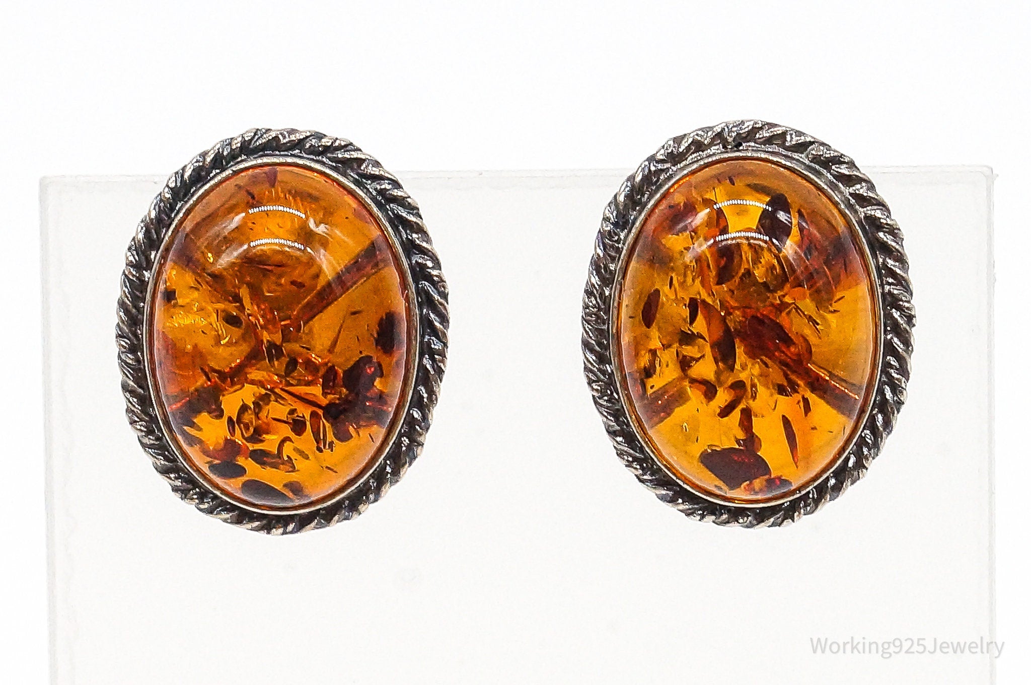 Vintage Amber Modernist Sterling Silver Earrings