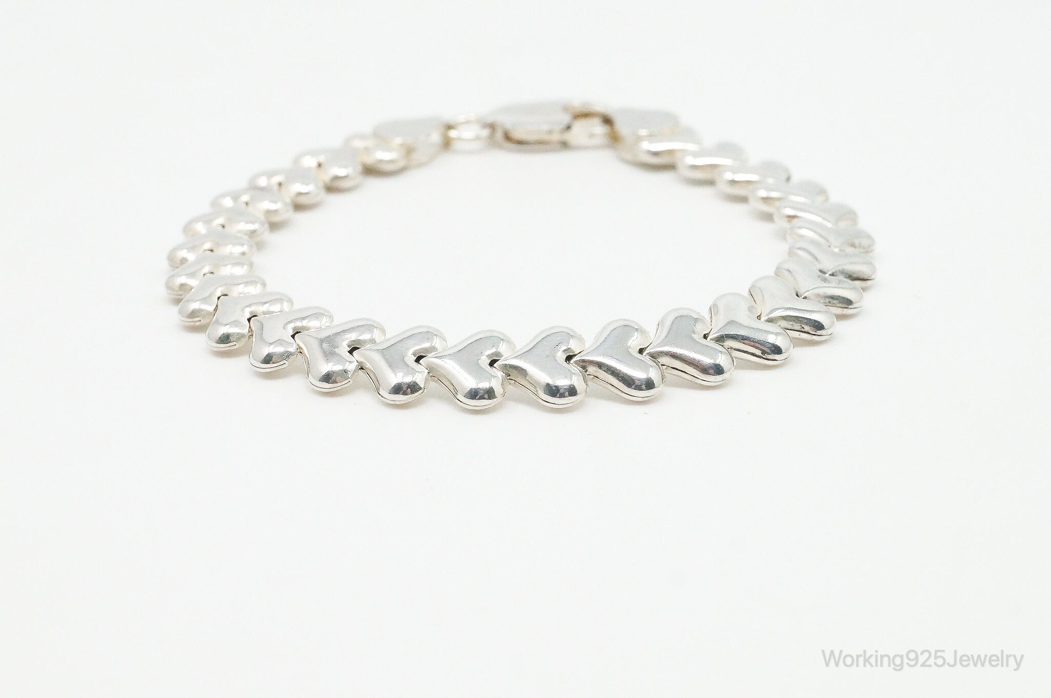 Vintage Italian Heart Sterling Silver Link Bracelet