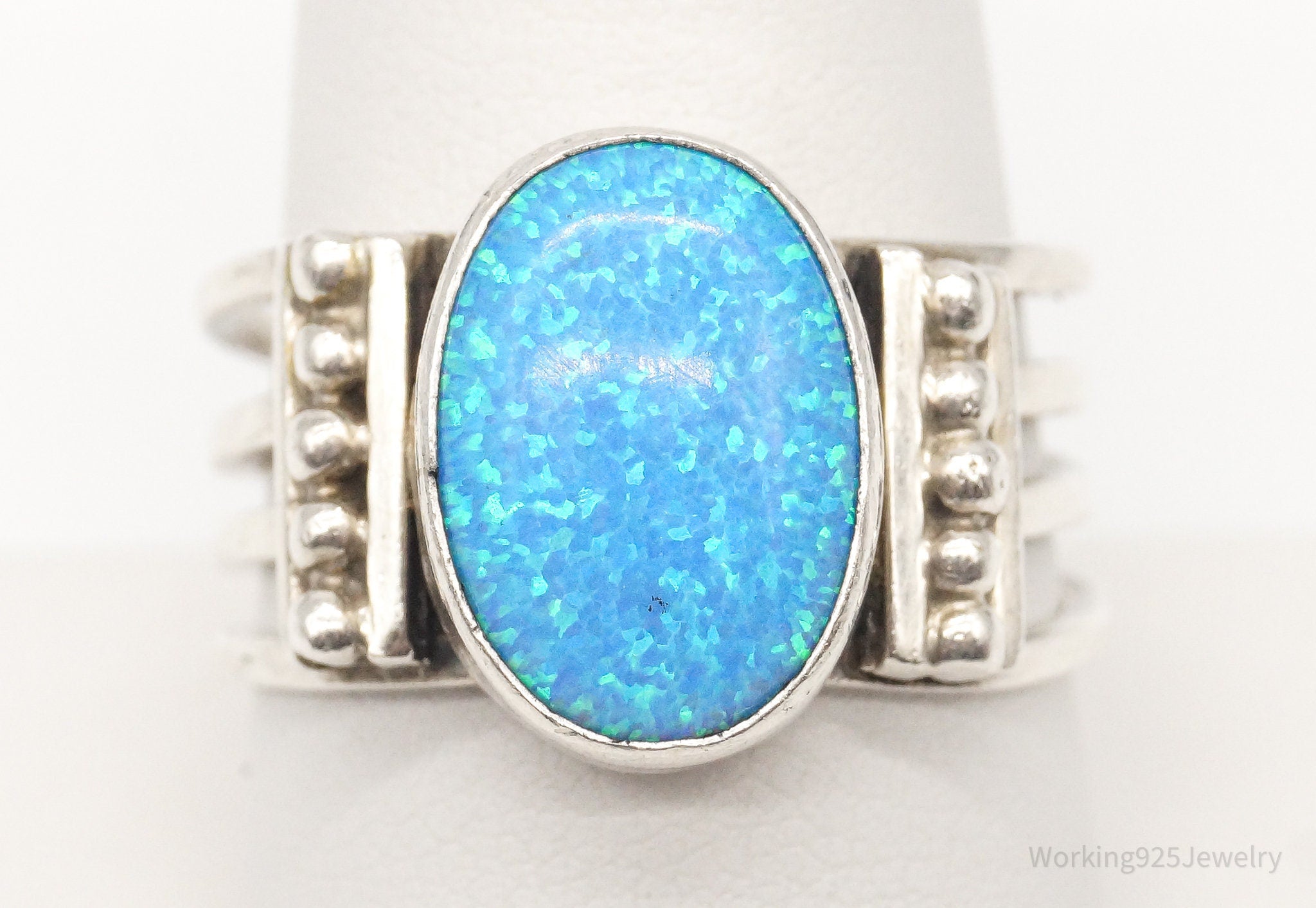 Vintage Blue Opal Silver Ring - Size 9