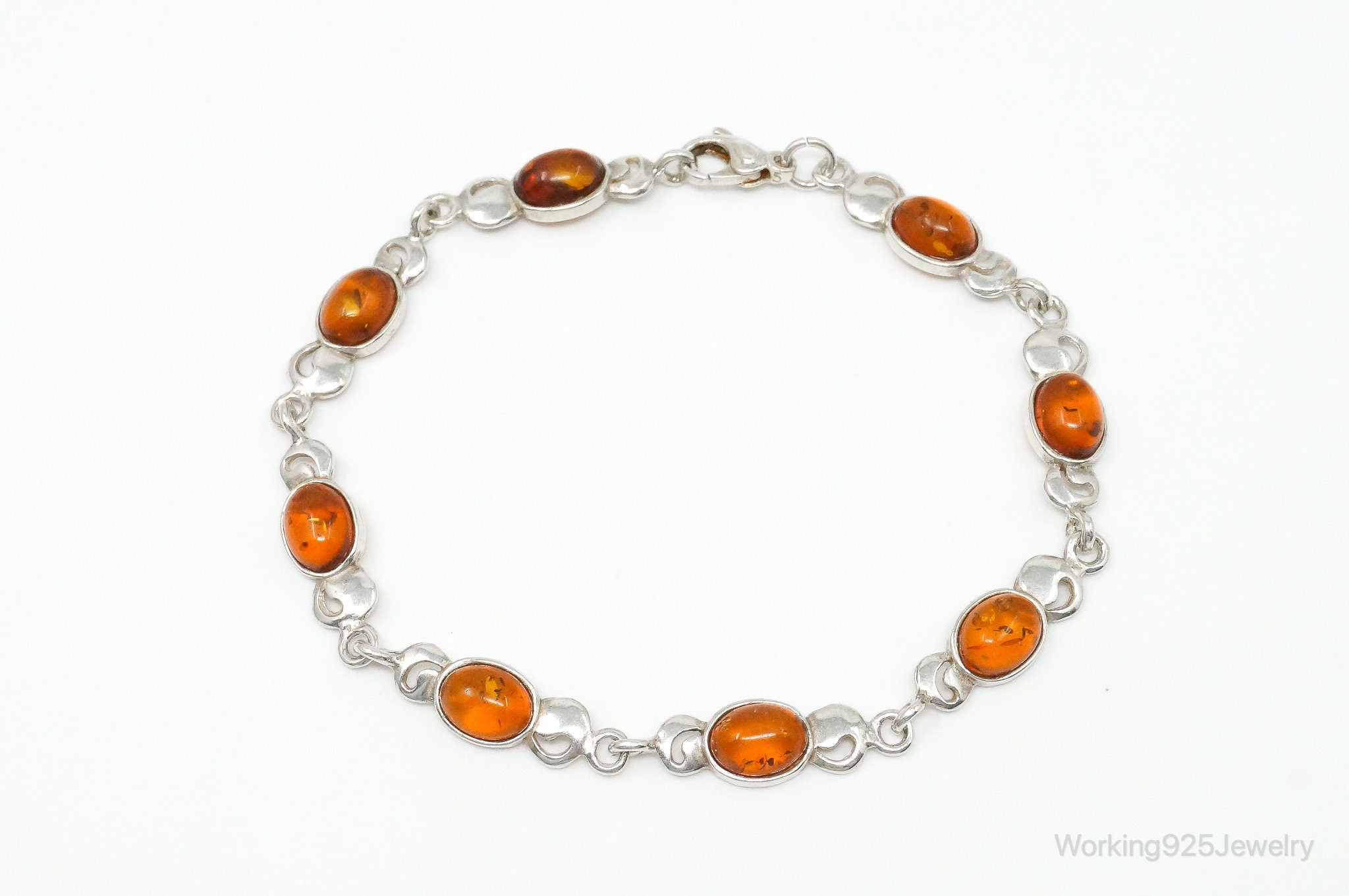 Vintage Baltic Amber Modernist Sterling Silver Bracelet