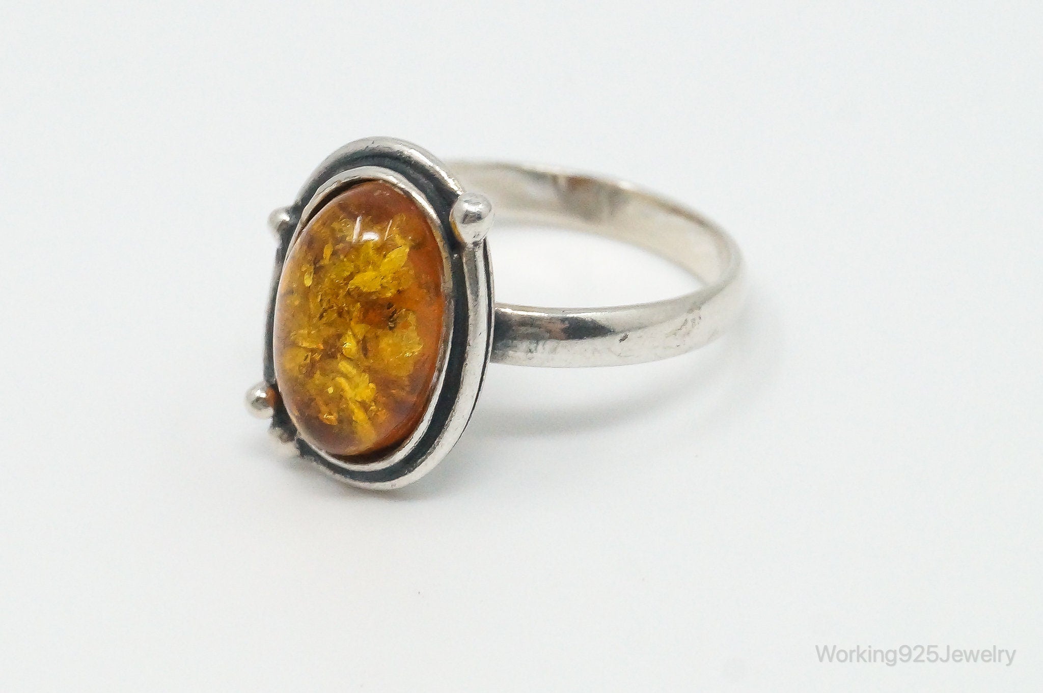 Vintage Baltic Amber Sterling Silver Ring - Size 6.25