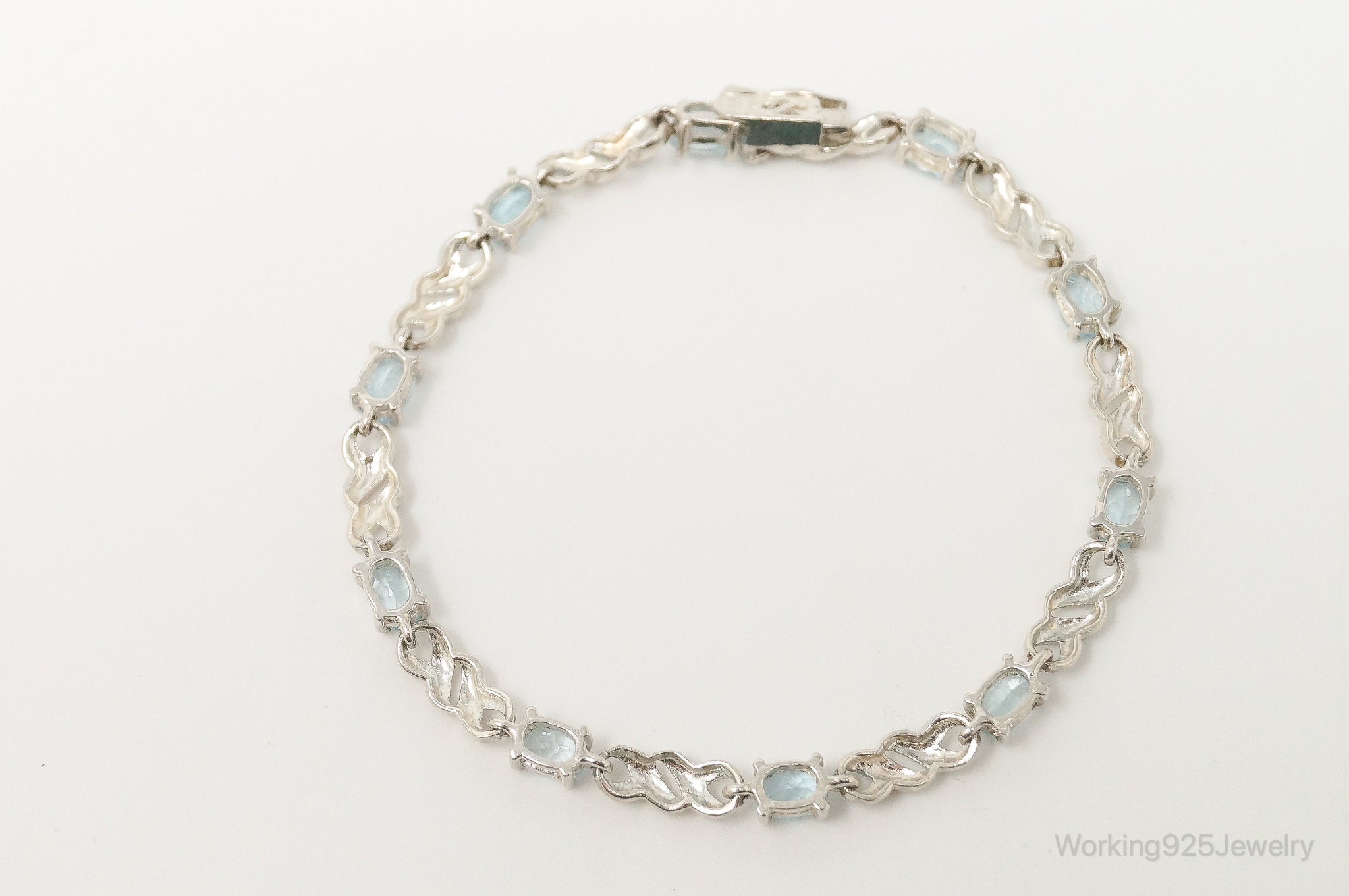 Vintage Blue Topaz Art Deco Sterling Silver Tennis Bracelet