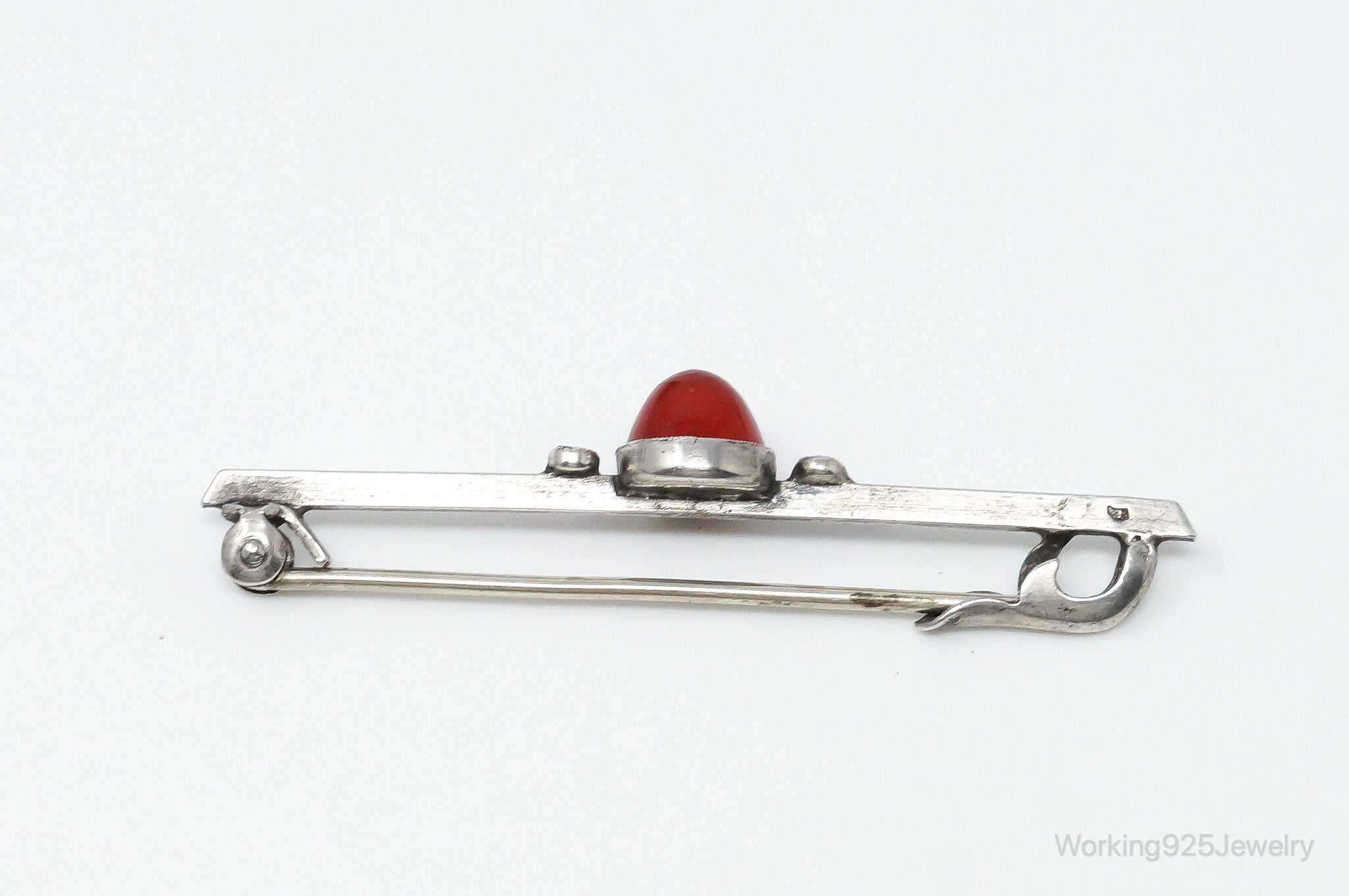 Antique Carnelian Sterling Silver Brooch Pin