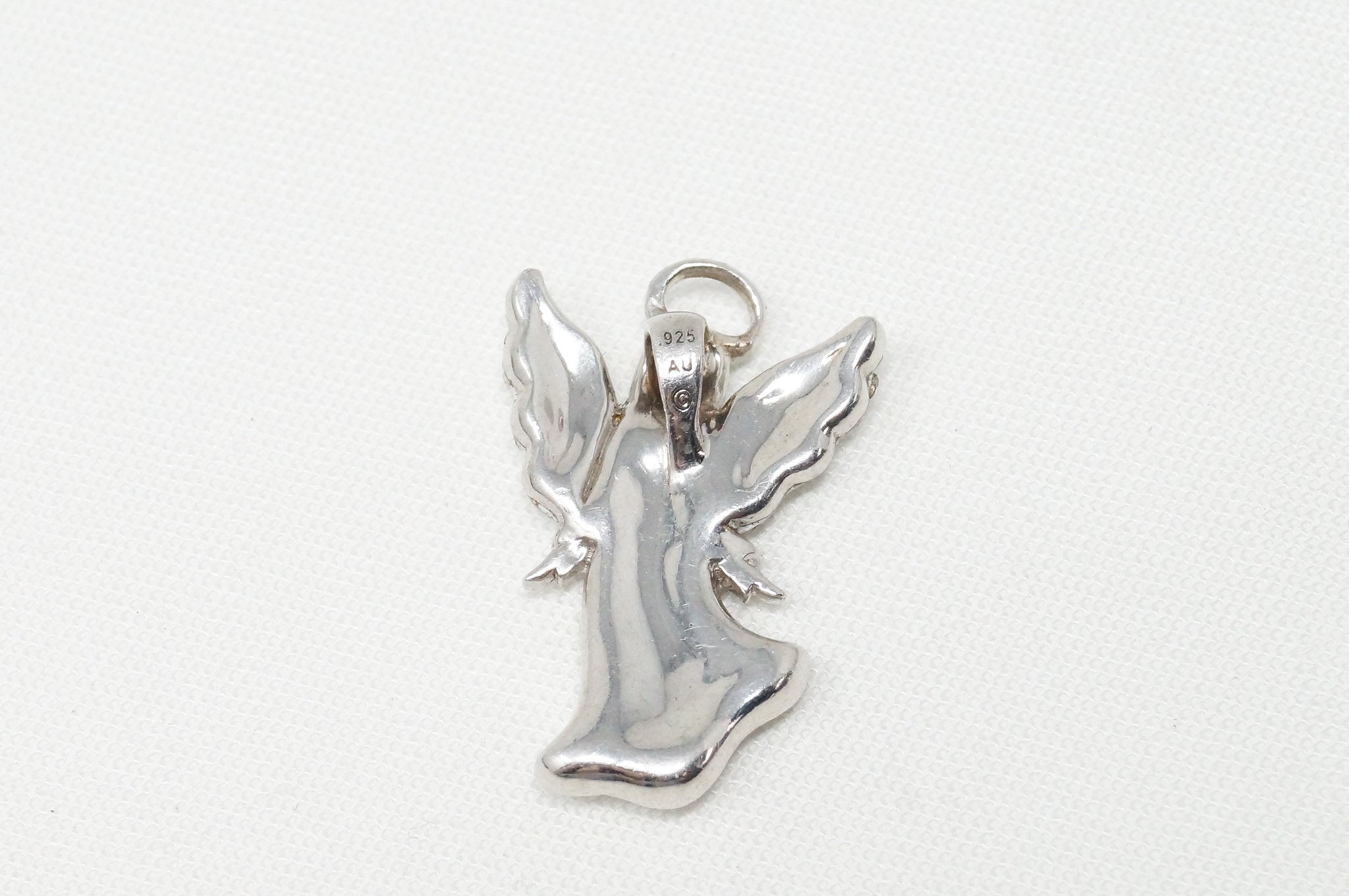 Vintage Guardian Angel Rhinestone Sterling Silver Necklace Pendant